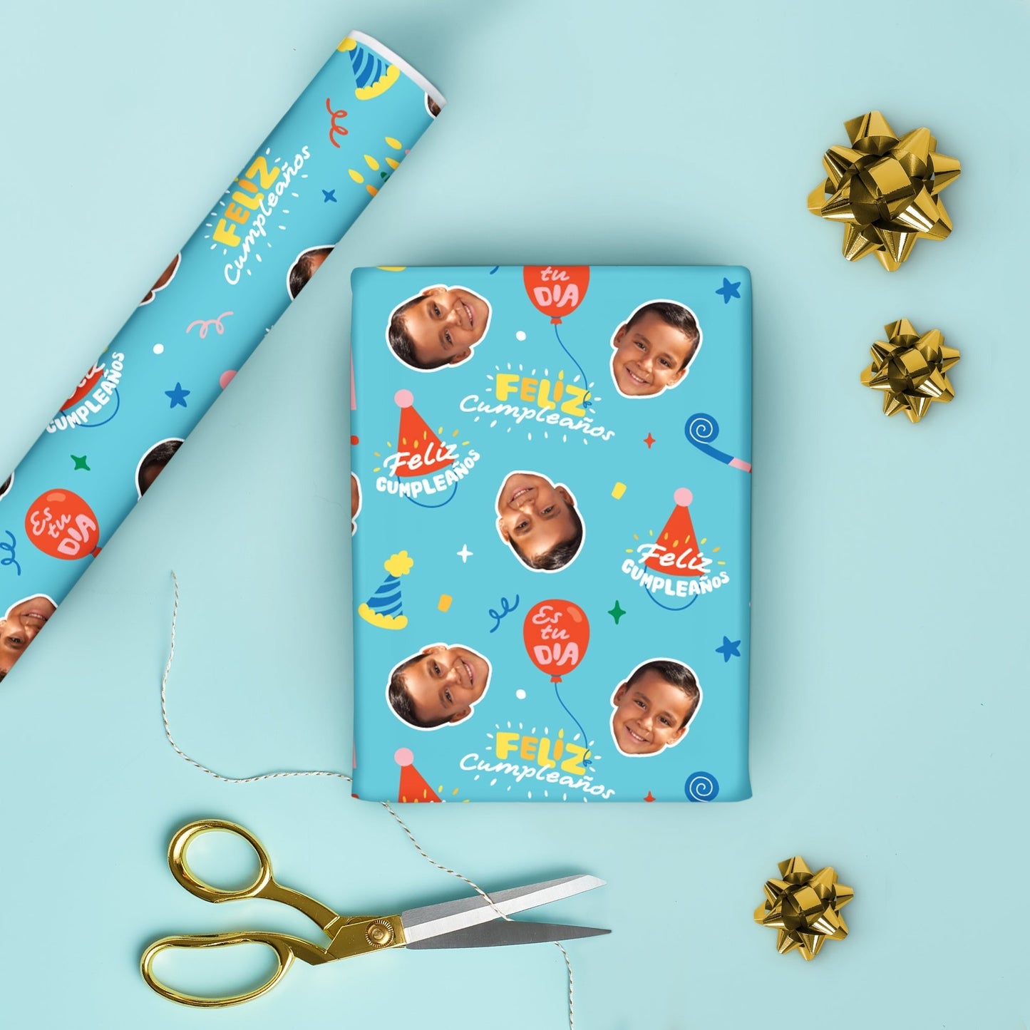 custom Feliz Cumpleanos wrapping paper fun face