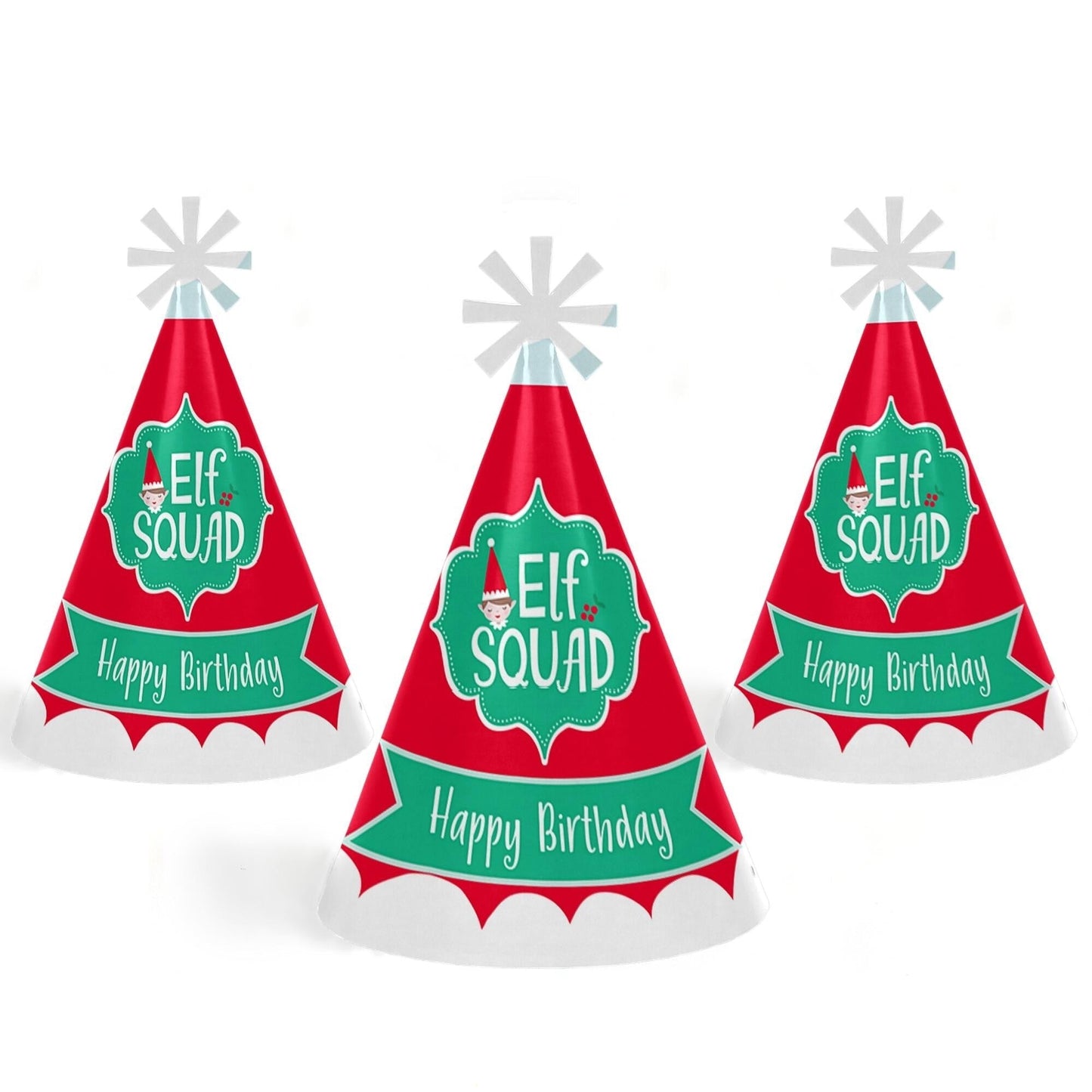 Elf Squad - Cone Happy Birthday Party Hats for Kids and Adults - Set of 8 (Standard Size)