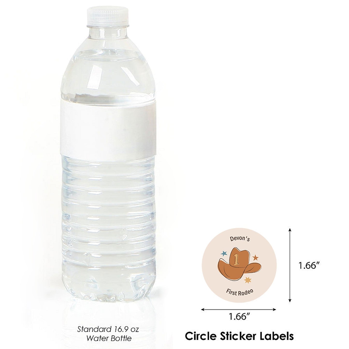 Personalized My First Rodeo - Custom Little Cowboy 1st Birthday Party Favor Circle Sticker Labels - Custom Text - 24 Count
