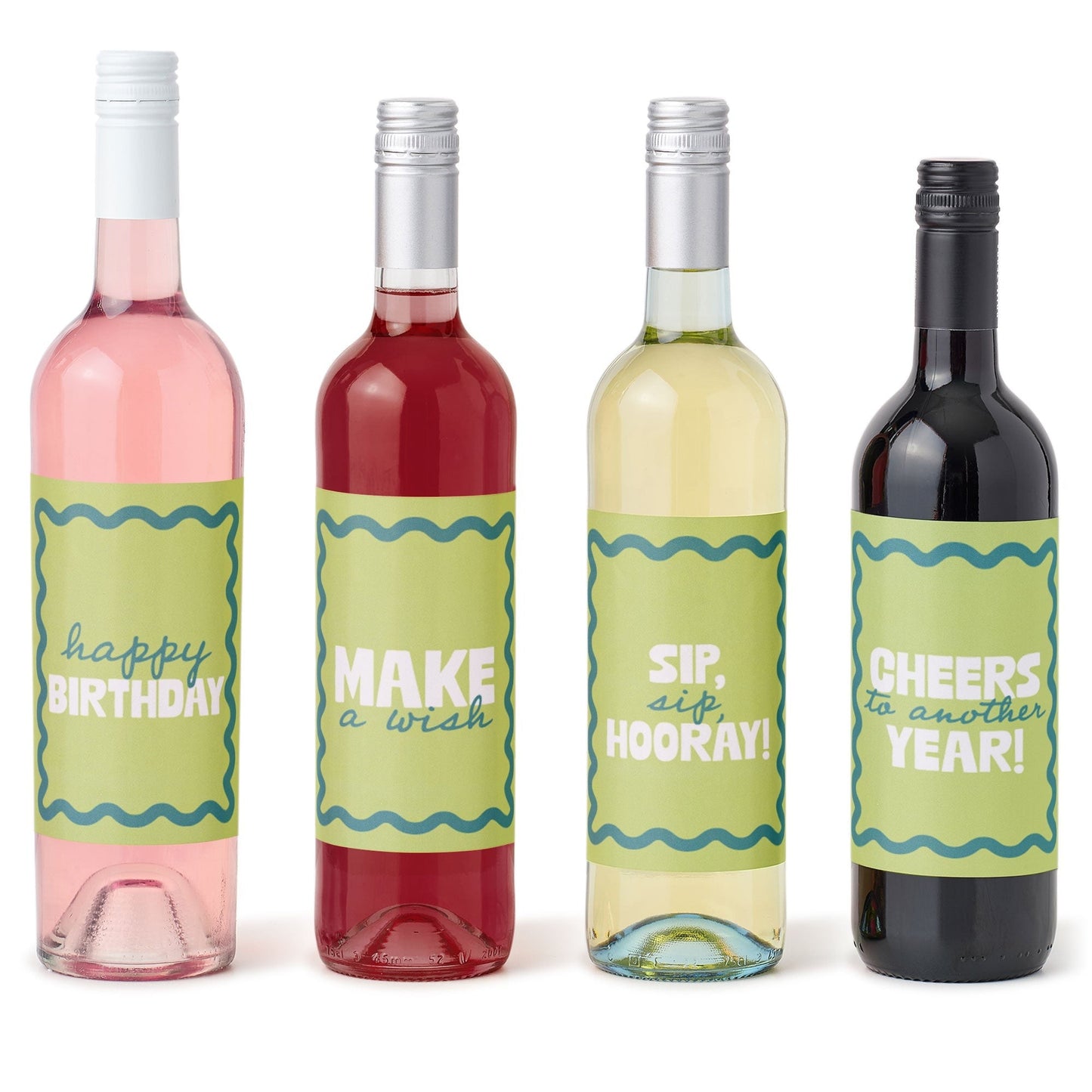 Wavy Birthday Wine Bottle Labels - 4 Ct