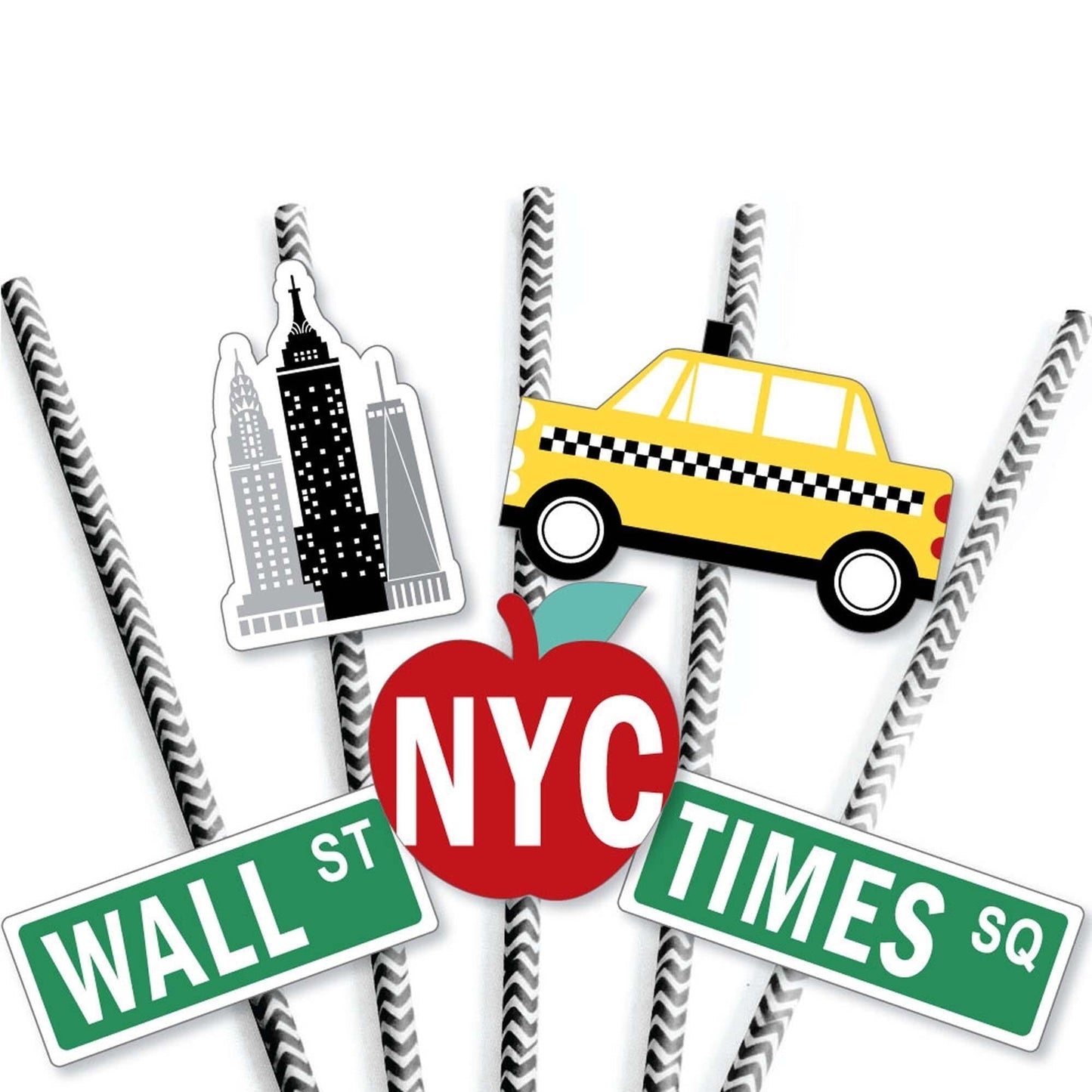 NYC Cityscape - Paper Straw Decor - New York City Party Striped Decorative Straws - Set of 24
