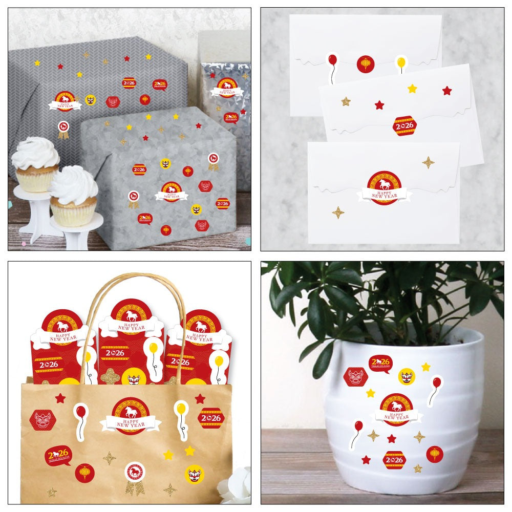 Chinese New Year - 2026 Year of the Horse Favor Kids Stickers - 16 Sheets - 256 Stickers