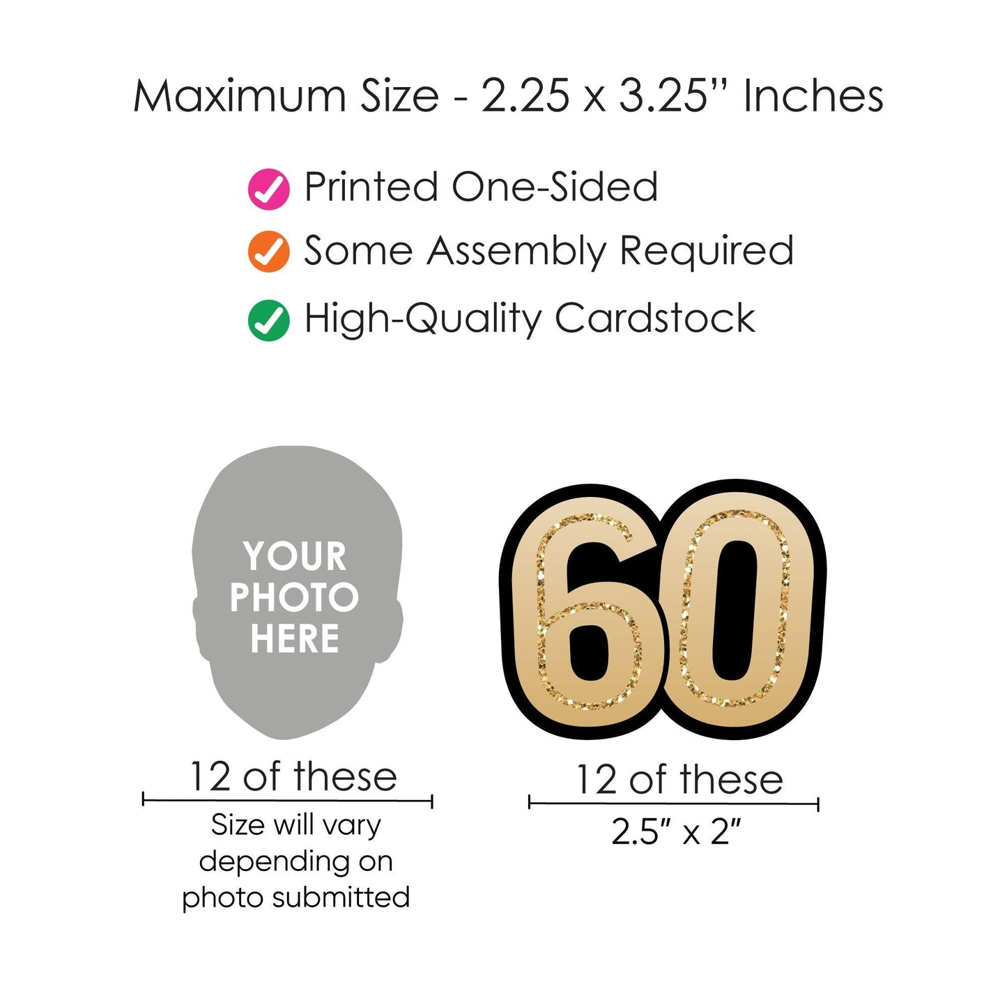Custom 60th Birthday Face Cutout Straw Decor - 24 Ct