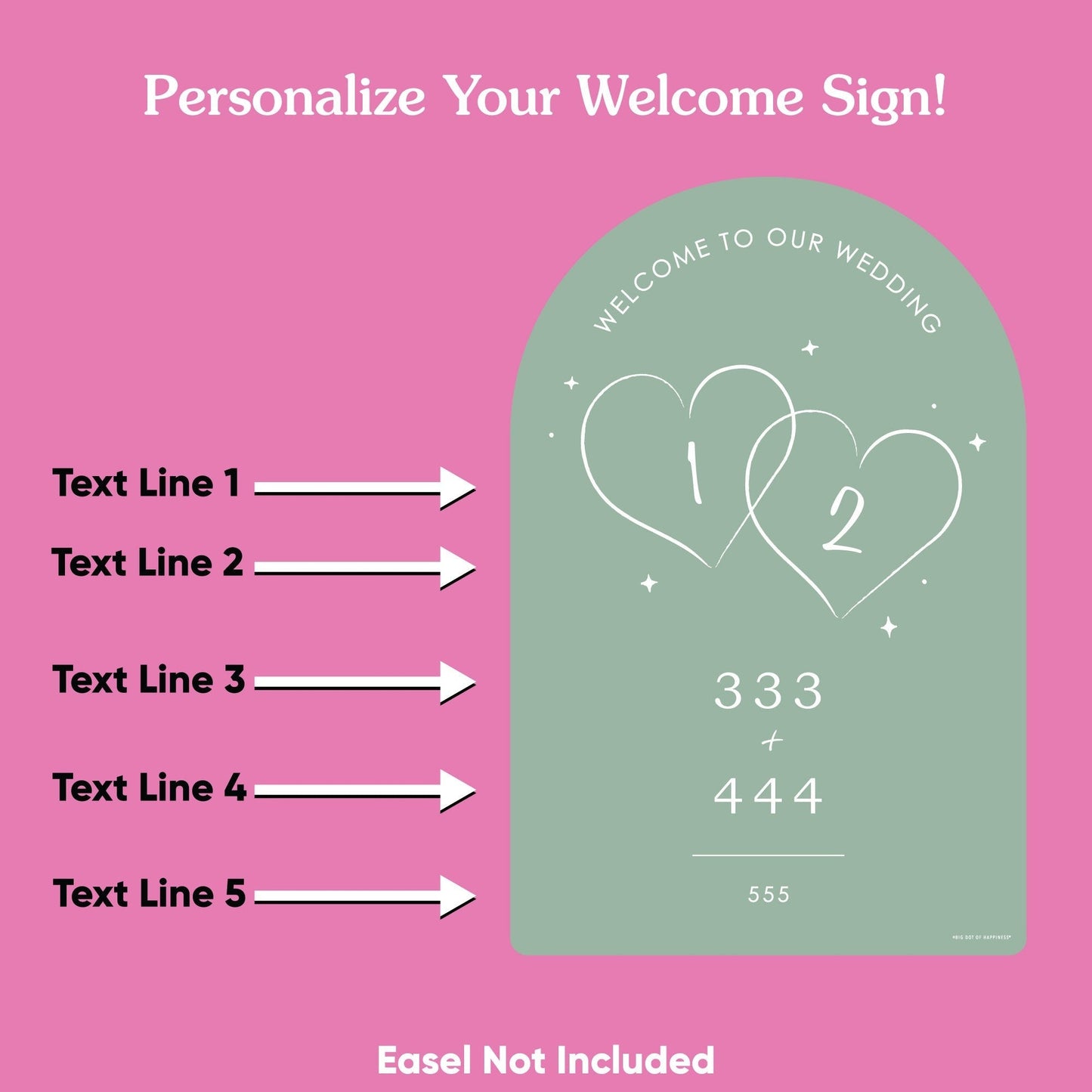 Personalized Text Sage Green Wedding Hearts Welcome Sign (Select Your Size)