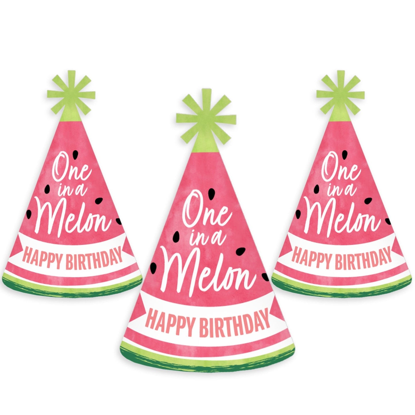 Sweet Watermelon - Cone Happy Birthday Party Hats for Kids and Adults - Set of 8 (Standard Size)