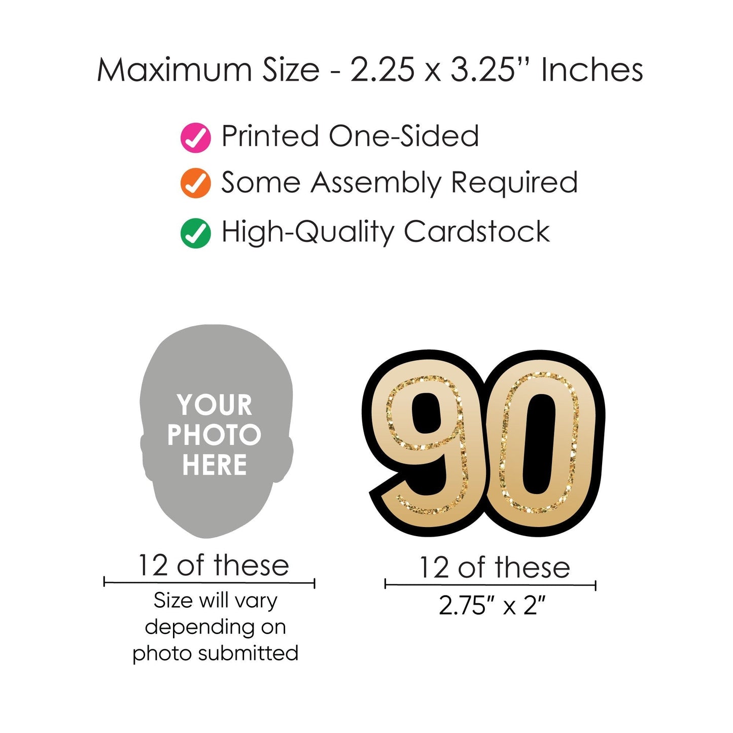 Custom 90th Birthday Face Cutout Straw Decor - 24 Ct