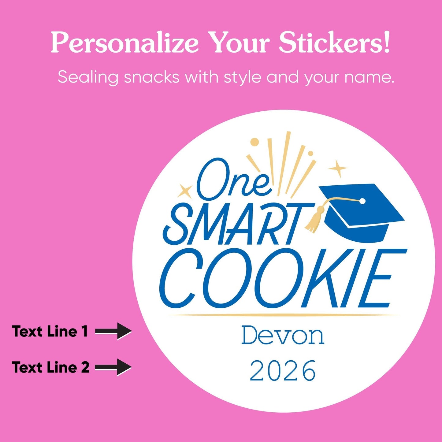 Custom Text Stickers & Clear Cookie Bags - Blue Grad - 100 Ct