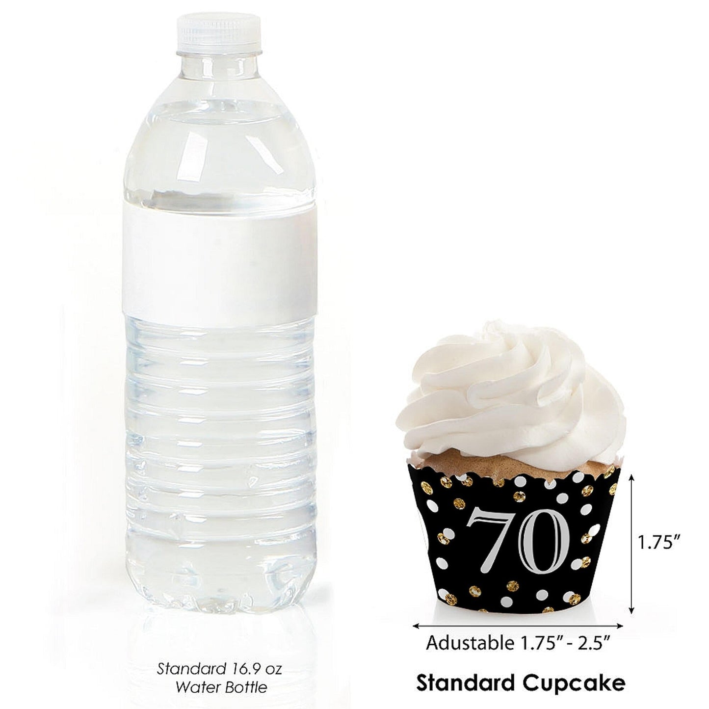 Adult 70th Birthday - Gold - Birthday Decorations - Party Cupcake Wrappers - Set of 12