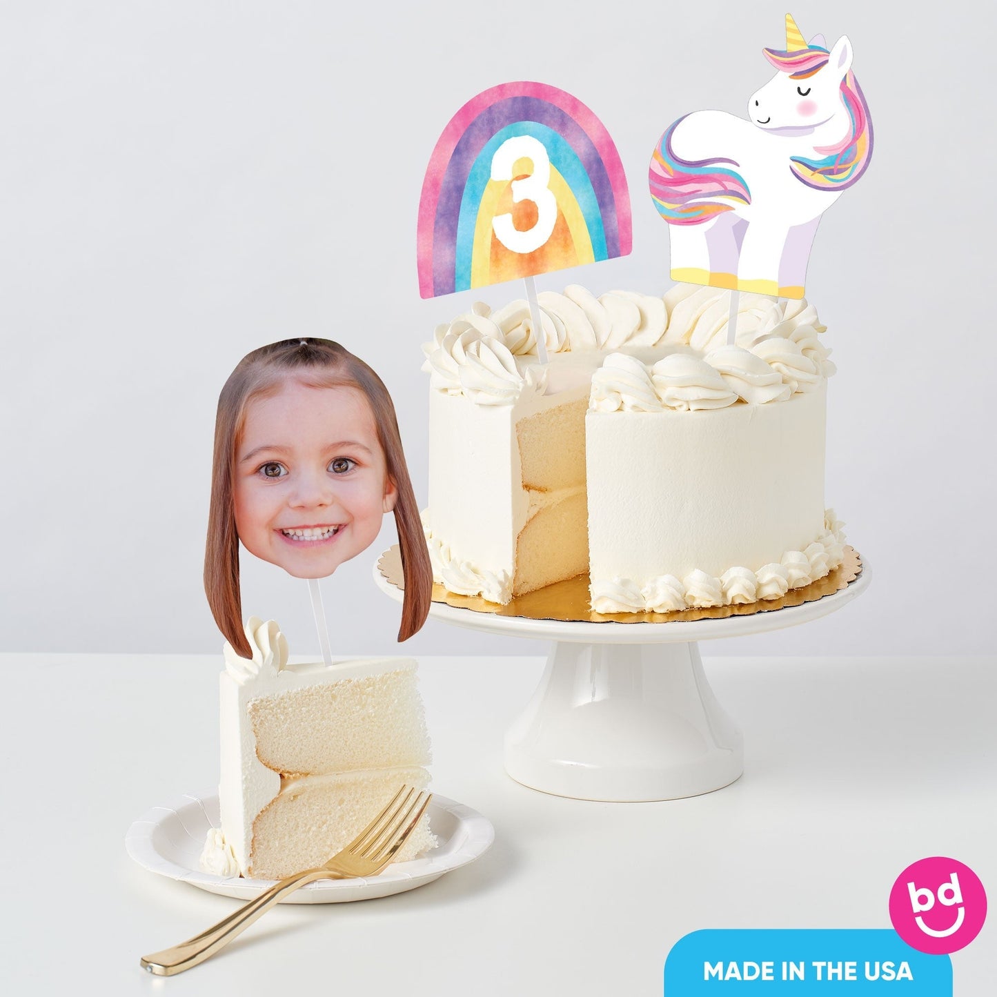 Custom Photo Unicorn Cake Topper - 3 Pc