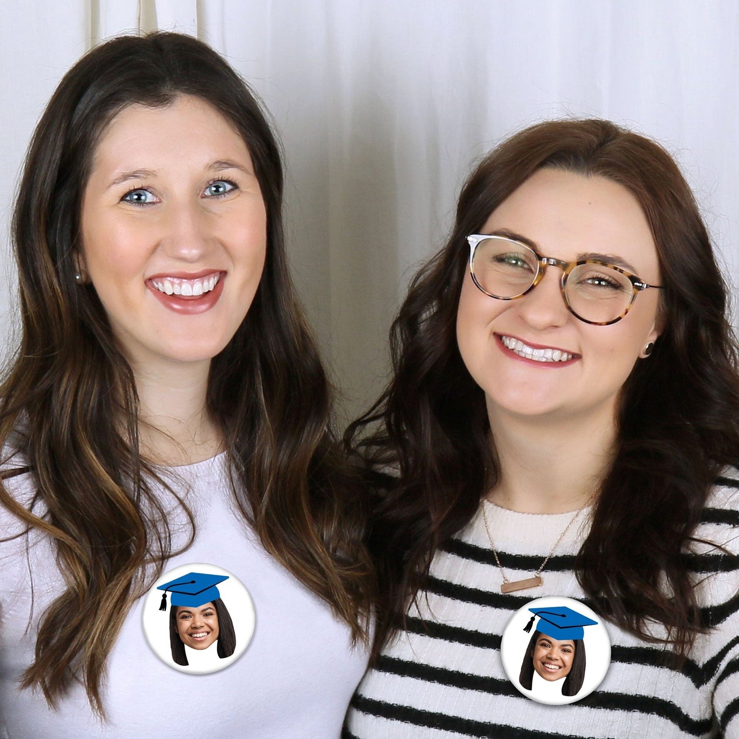 Custom Fun Face Blue Grad Cap Pinback Buttons - 8 Ct