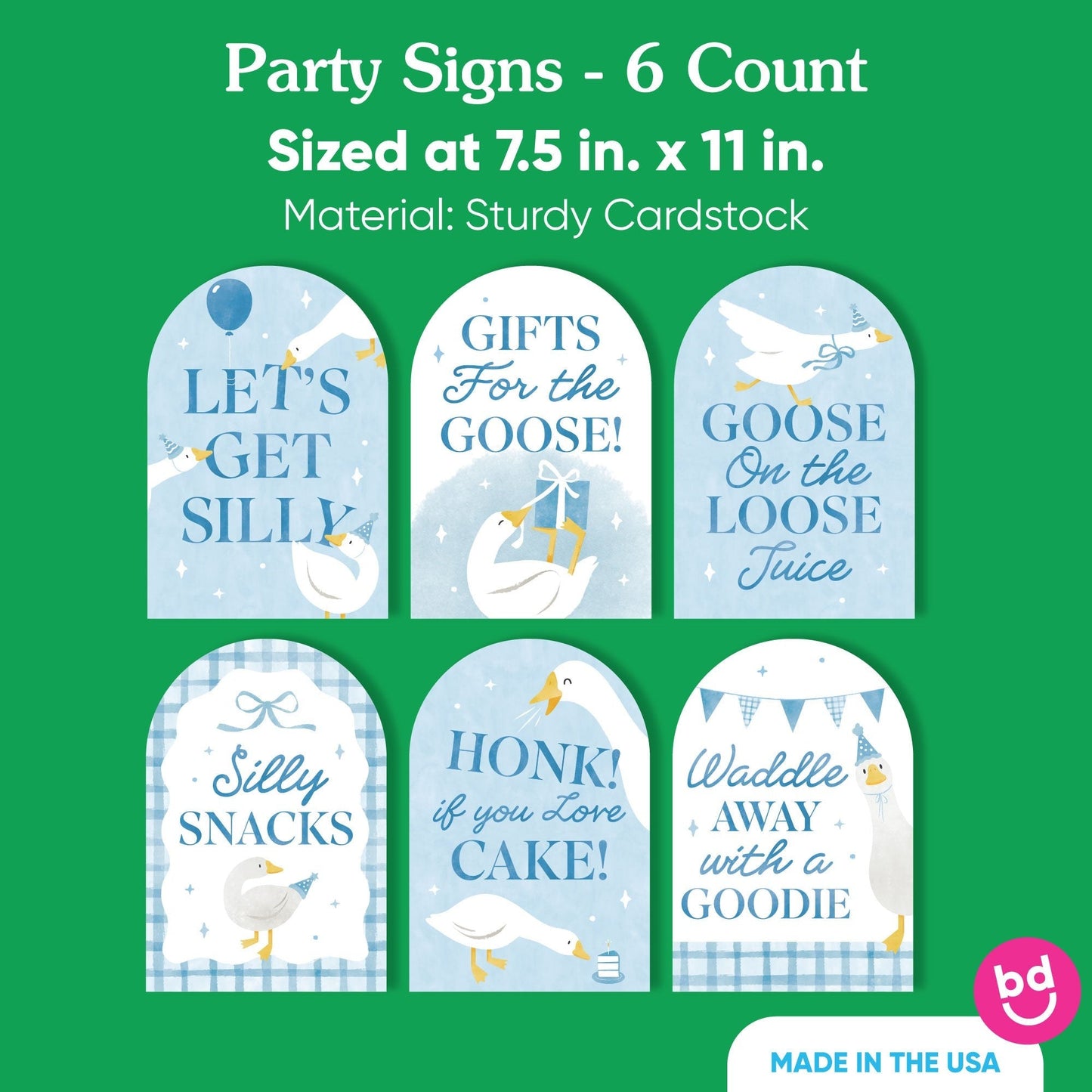 One Silly Goose Blue Party Signs Set - 6 Ct