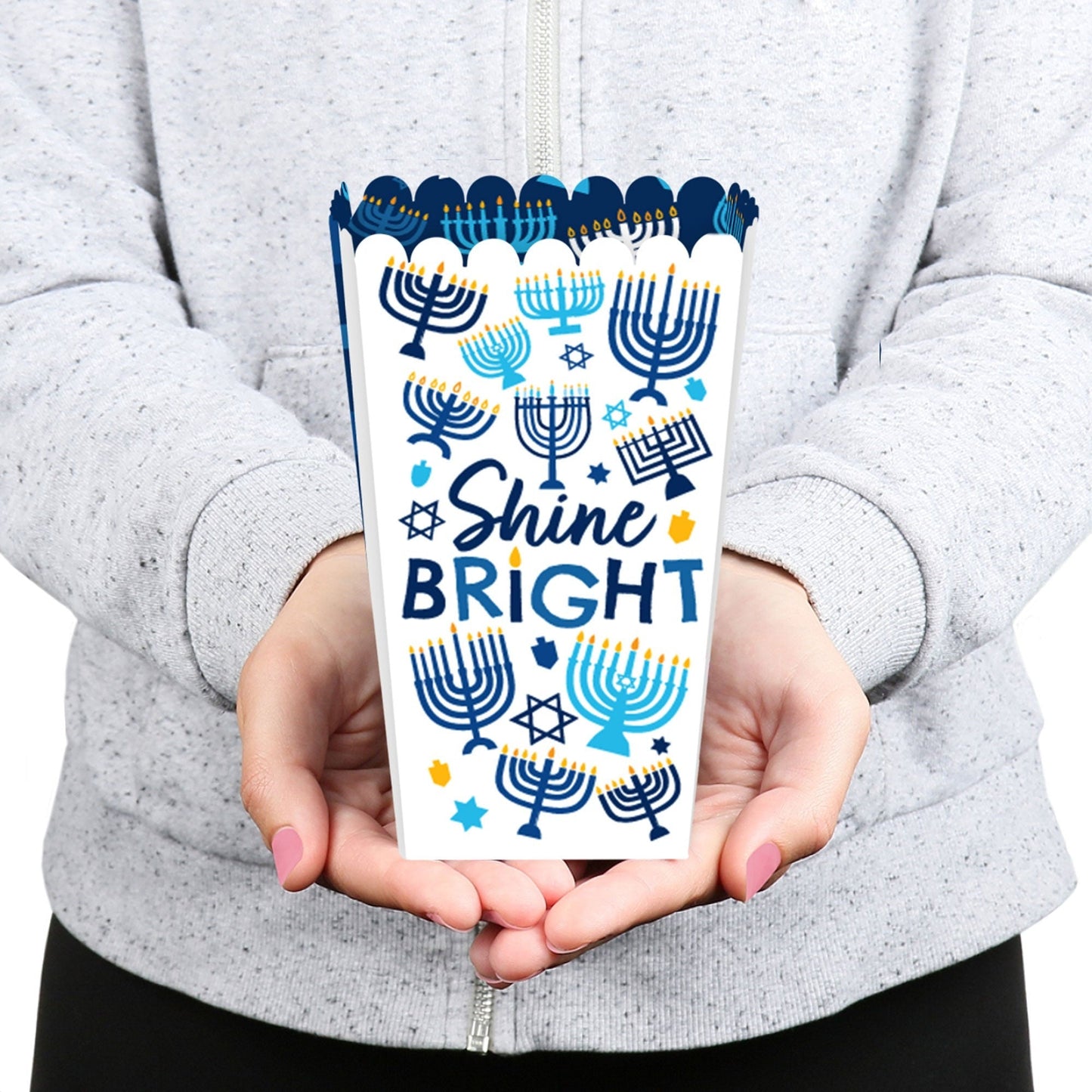 Hanukkah Menorah - Chanukah Holiday Party Favor Popcorn Treat Boxes - Set of 12