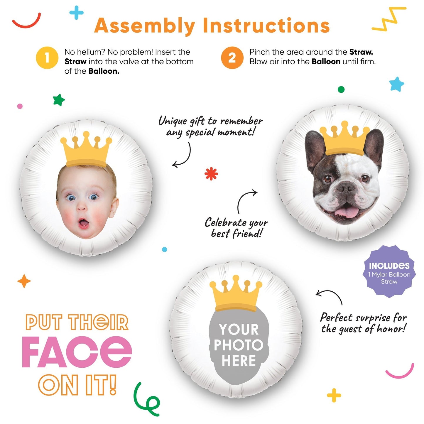 Personalized Crown Fun Face Photo Balloon