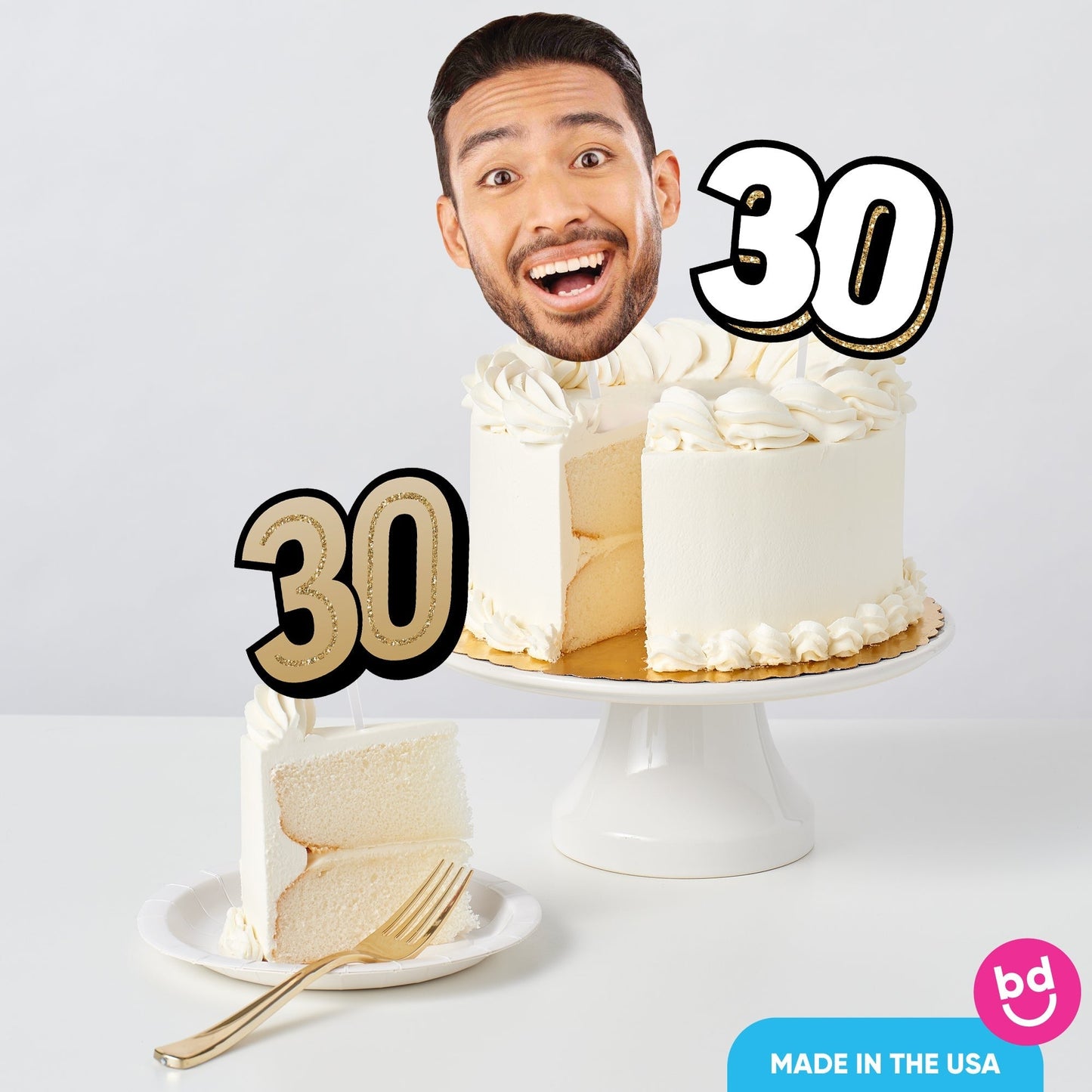 Custom Photo 30th Birthday Cake Topper - 3 Pc