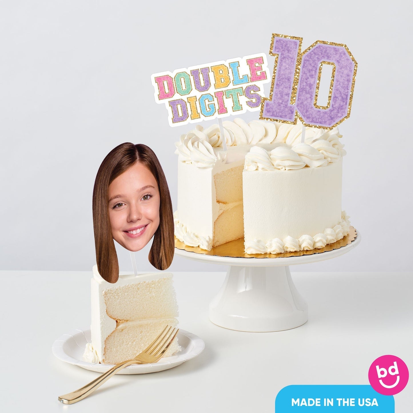 Custom Face Preppy 10th Birthday Girl Cake Topper - 3 Pc