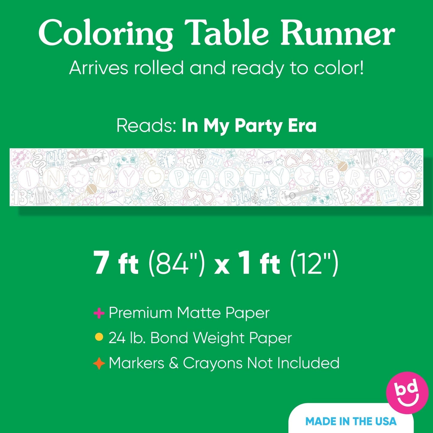 In My Party Era - Coloring Table Runner - 7'