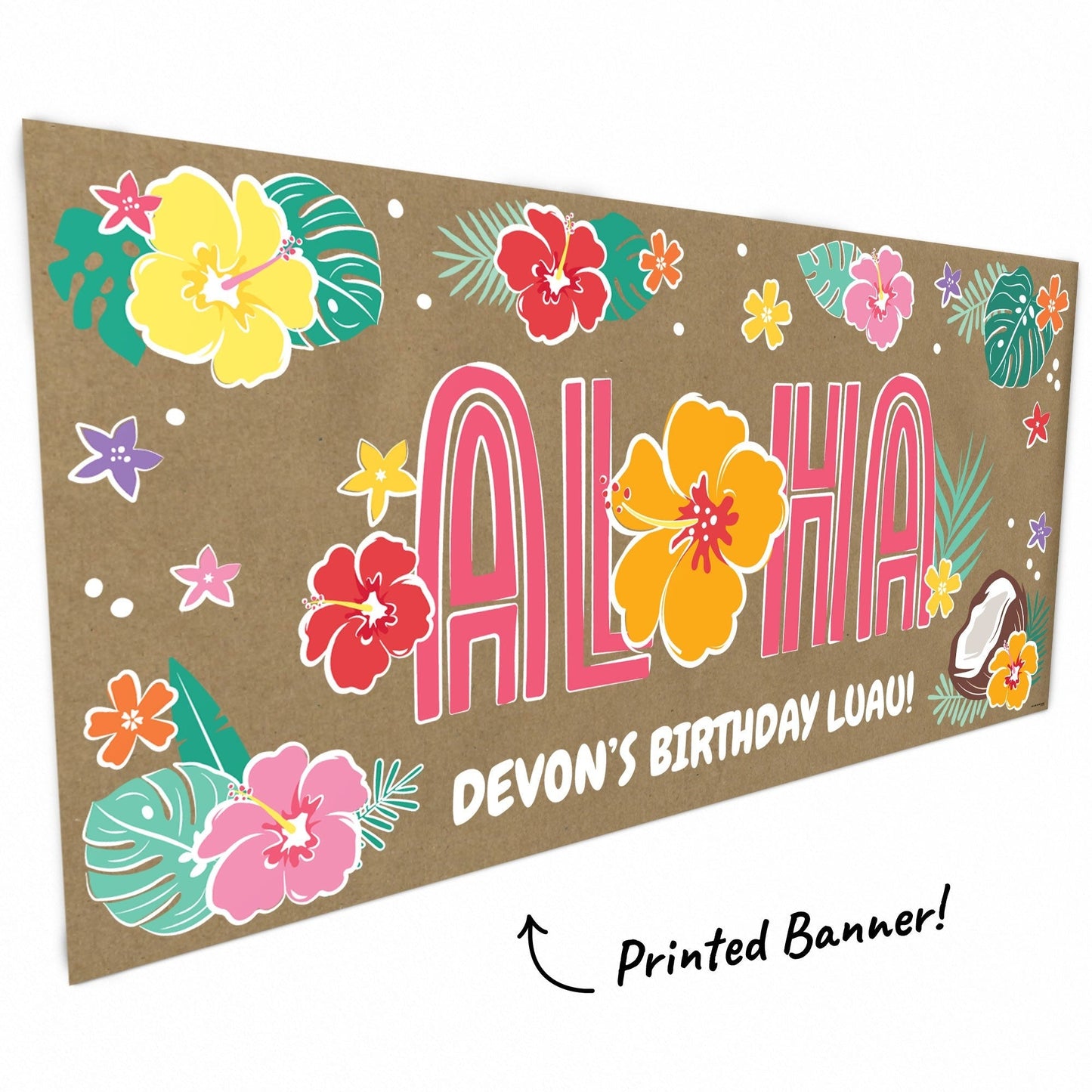 Custom Text Hawaiian Luau Aloha Kraft Banner