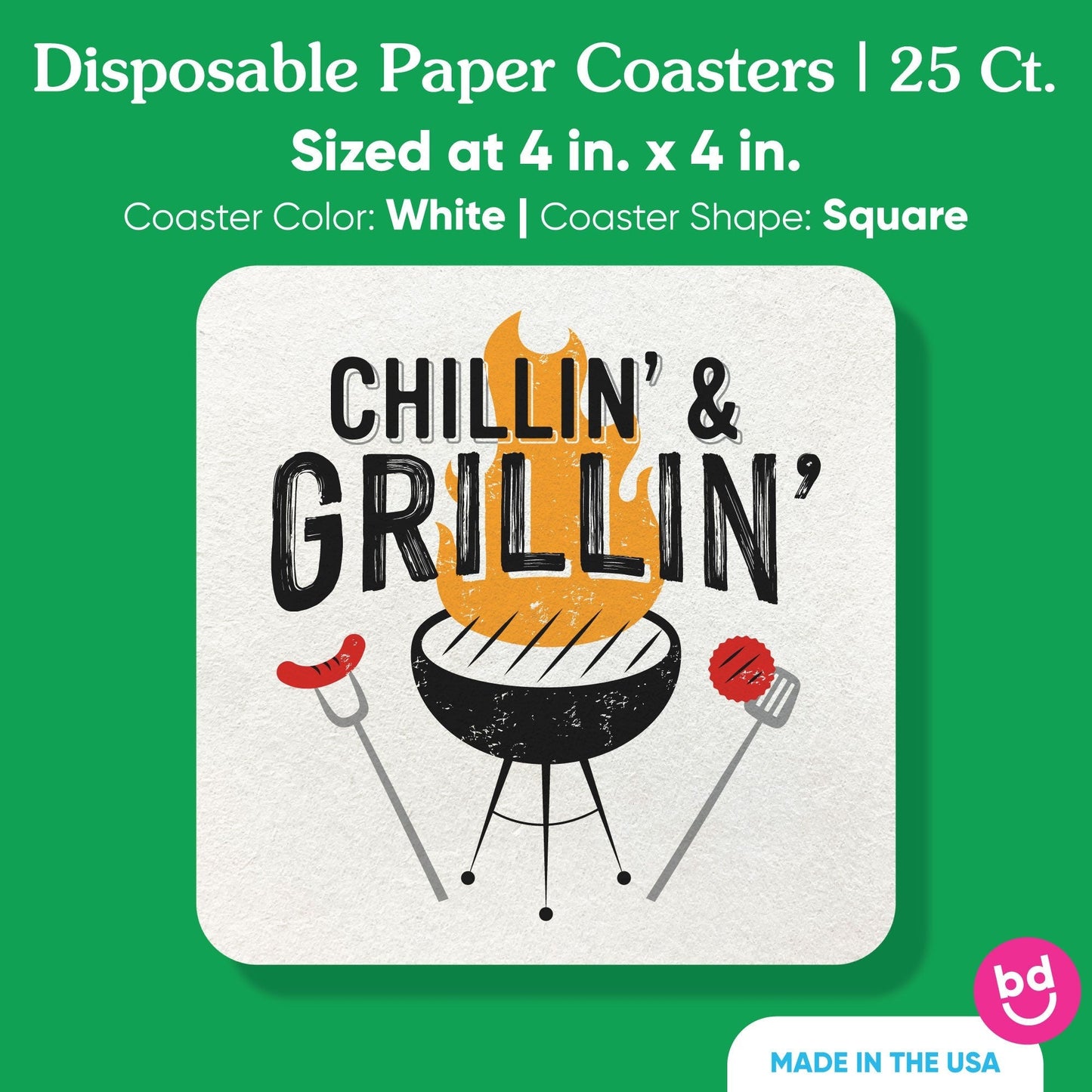 Drink Coasters - Chillin' & Grillin' - 25 Ct