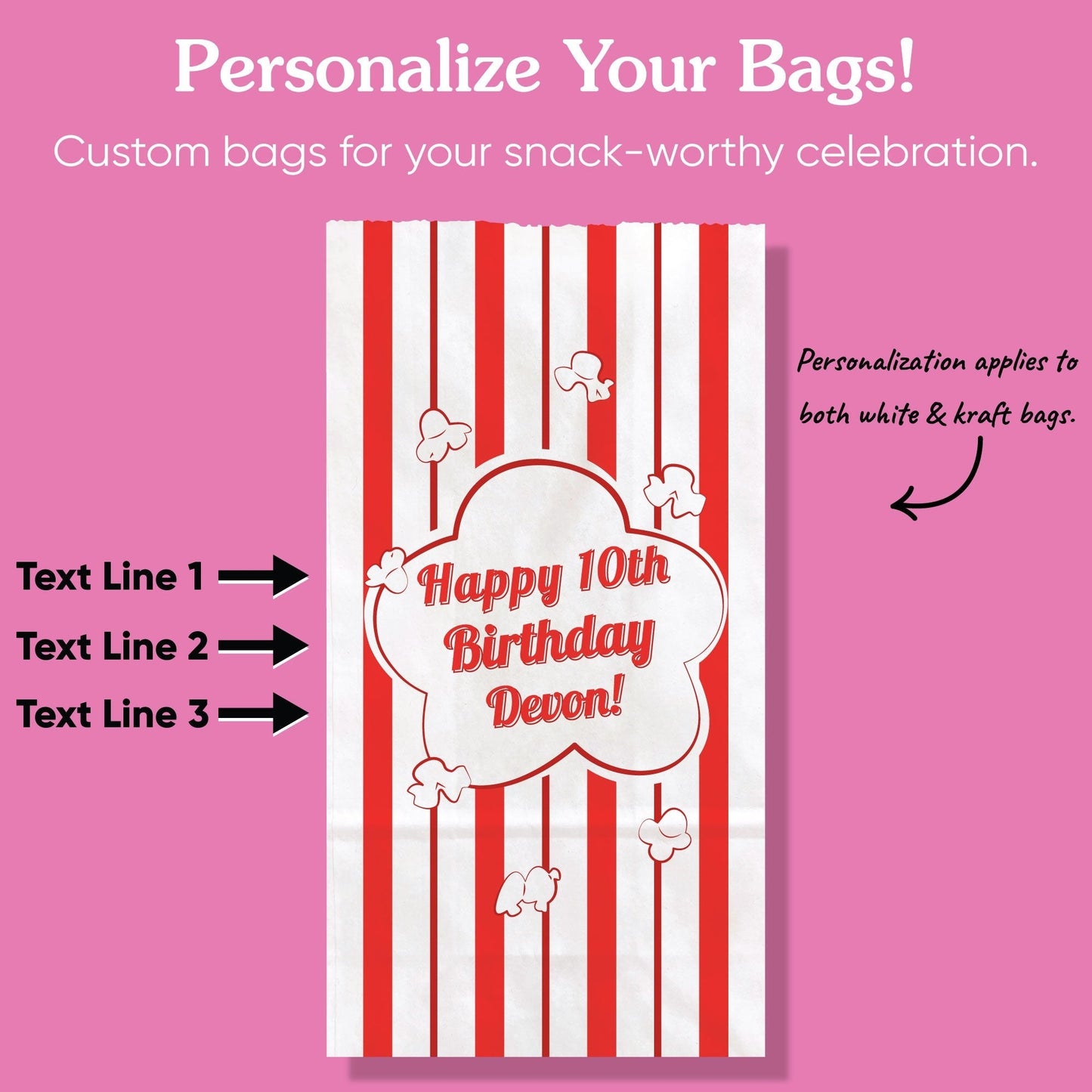 Custom Text Popcorn Bags - Movie Night