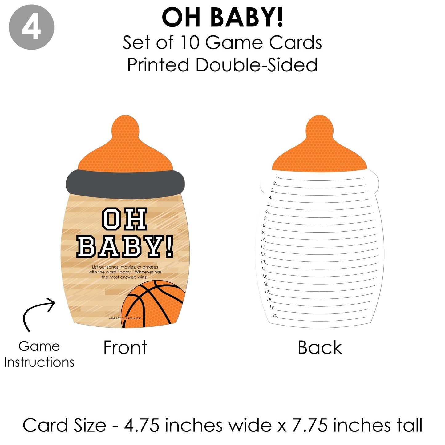 Nothin' But Net - Basketball - 4 Baby Shower Games - 10 Cards Each - Gamerific Bundle
