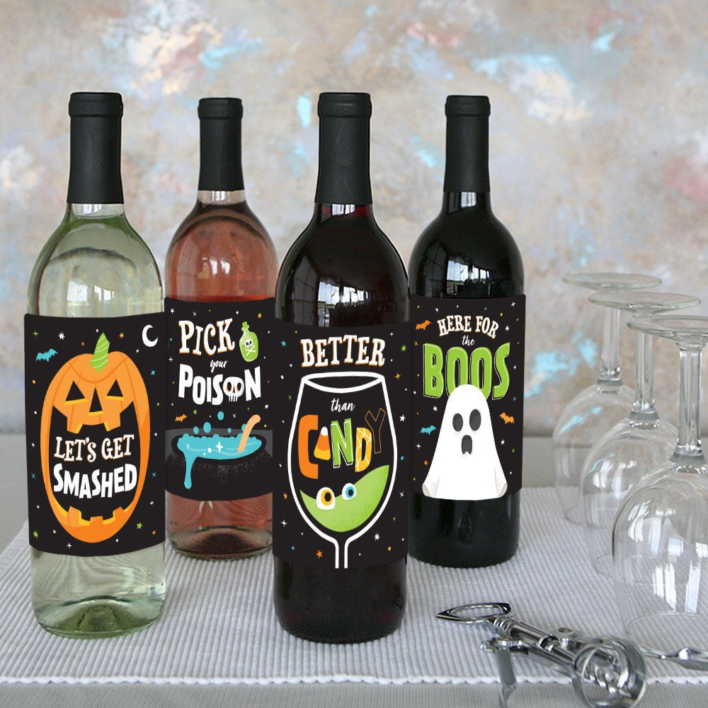 Here For The Boos - Wine Bottle Stickers - 4 Ct