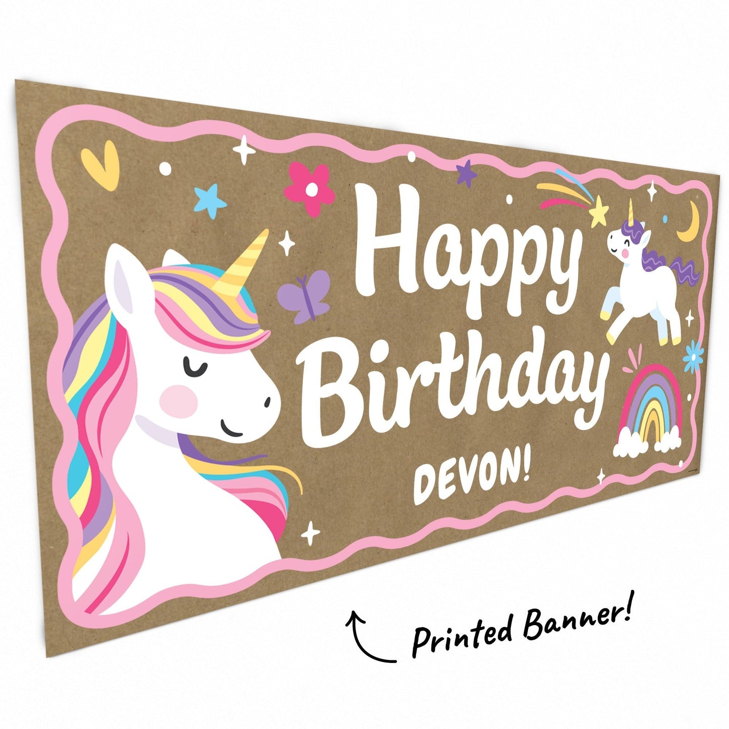 Custom Text Unicorn Birthday Kraft Banner