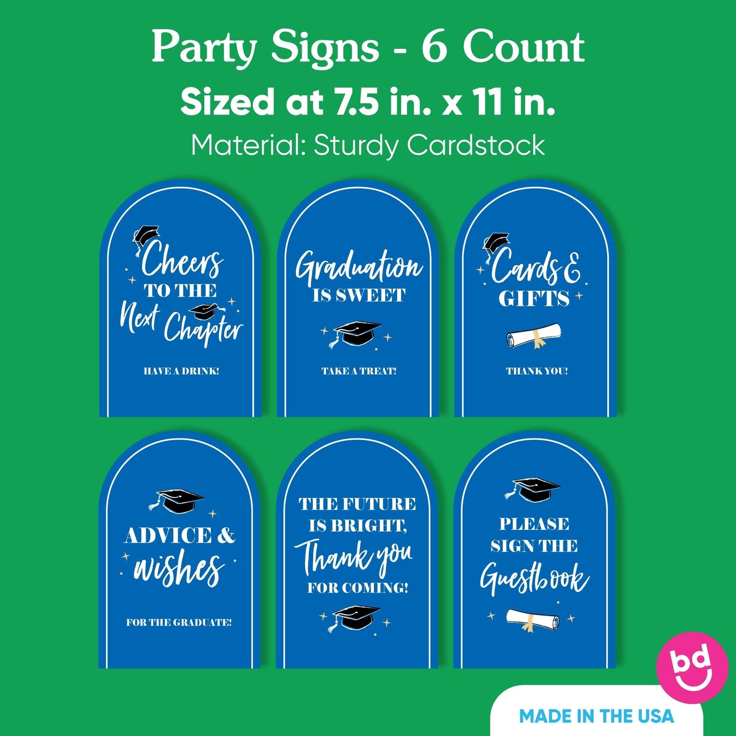 Blue Graduation Party Signs Set - 6 Ct
