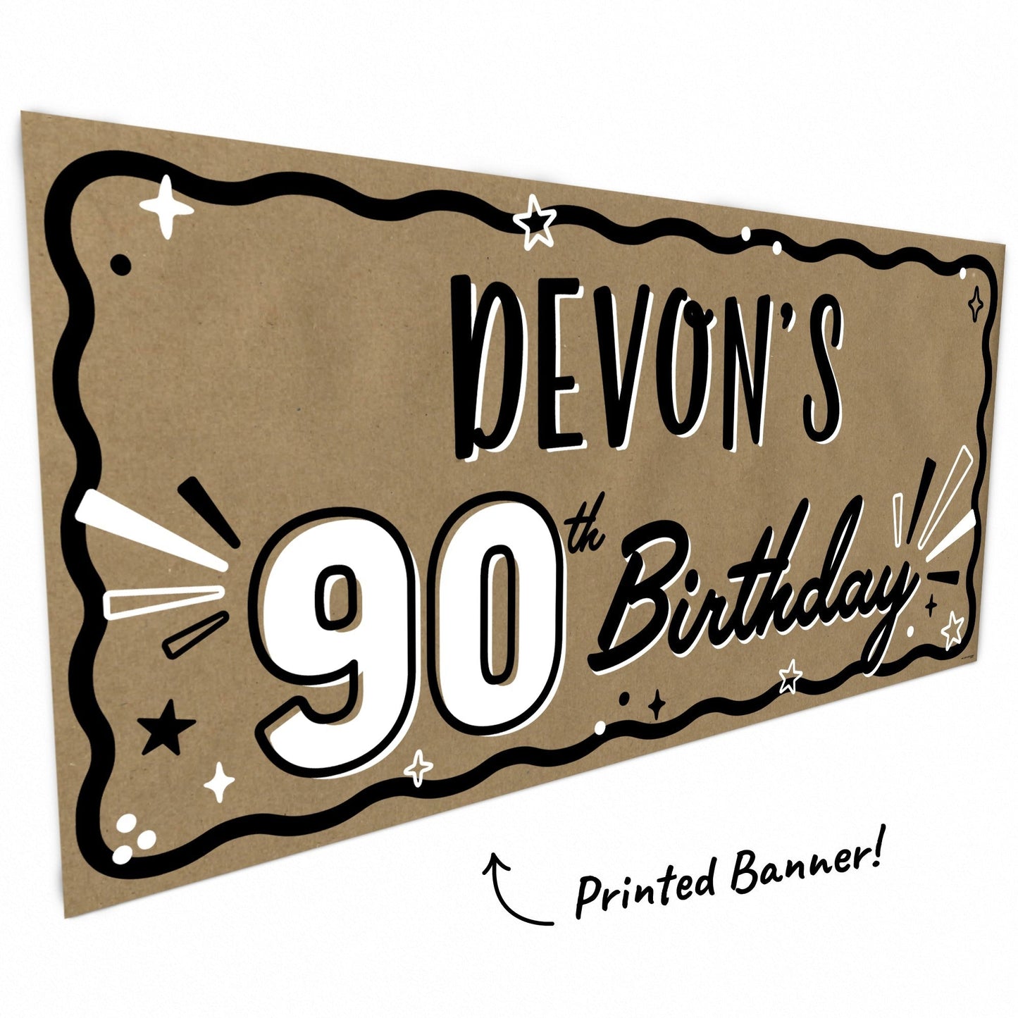 Custom Text 90th Birthday Kraft Banner