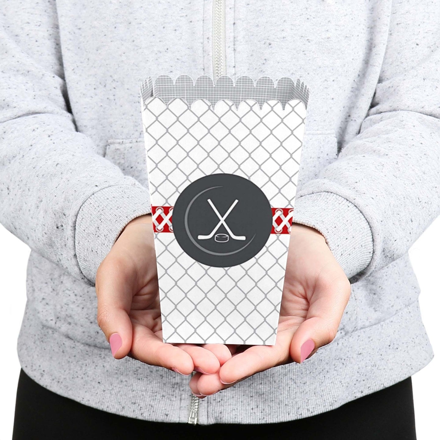 Shoots and Scores - Hockey - Baby Shower or Birthday Party Favor Popcorn Treat Boxes - Set of 12