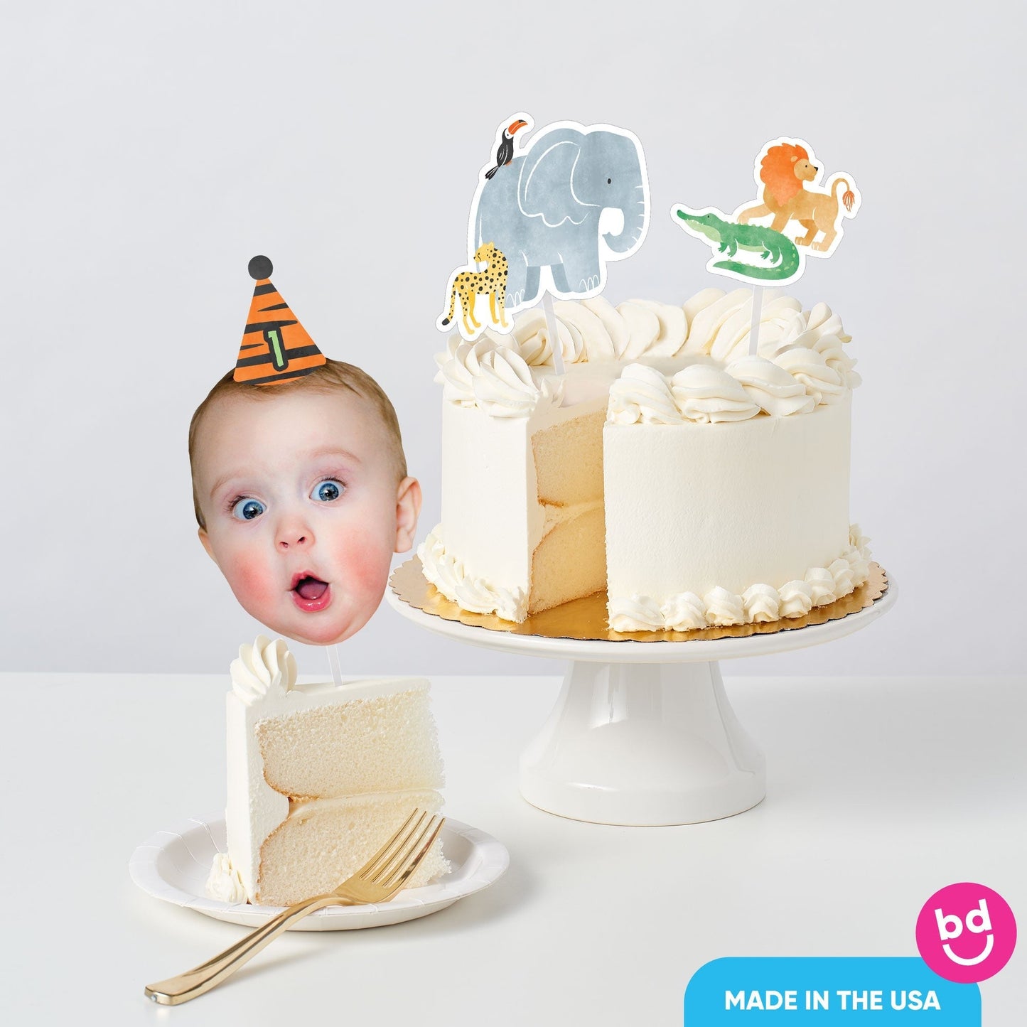 Custom Photo Safari Animals Cake Topper - 3 Pc
