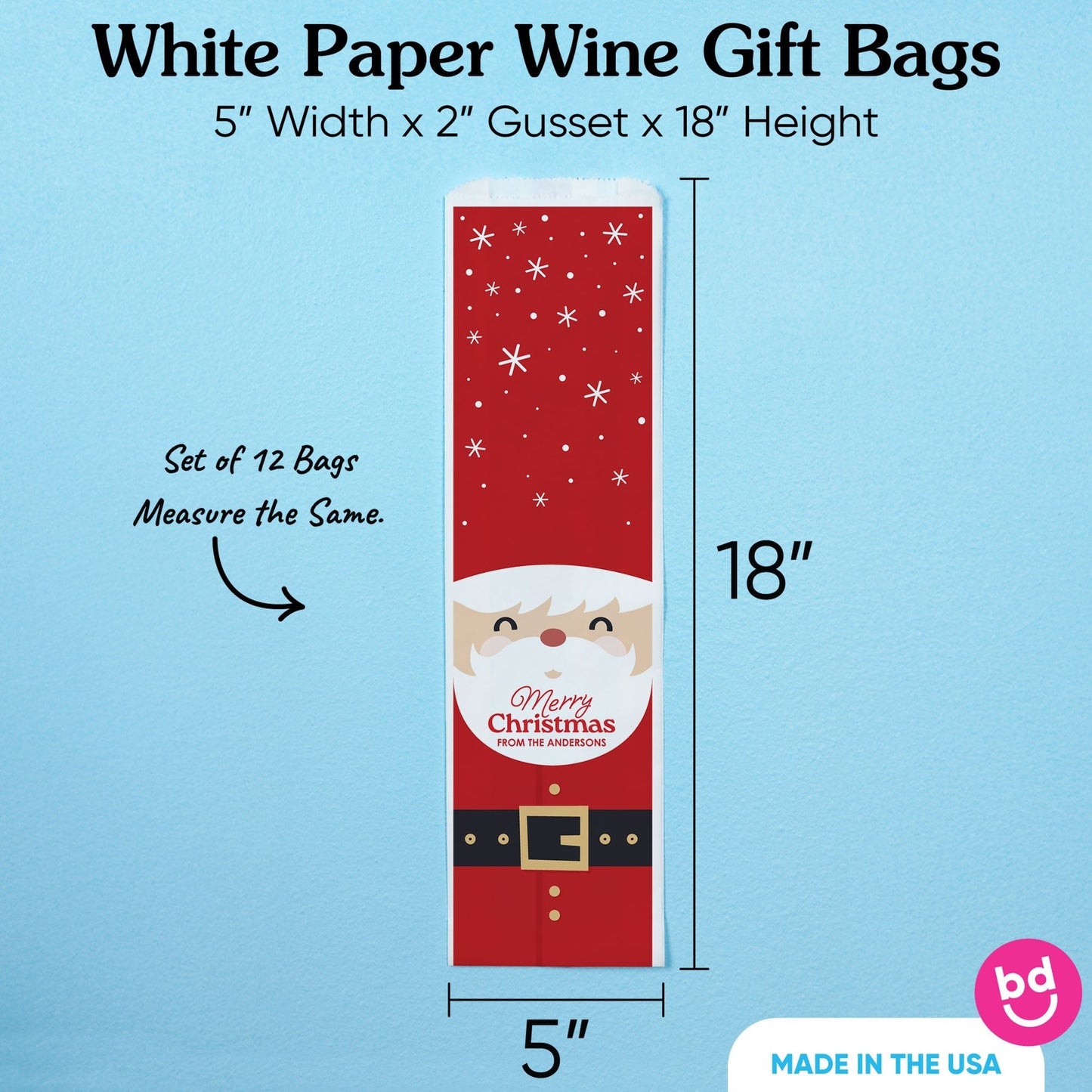 Custom Text Wine Bags - Jolly Santa