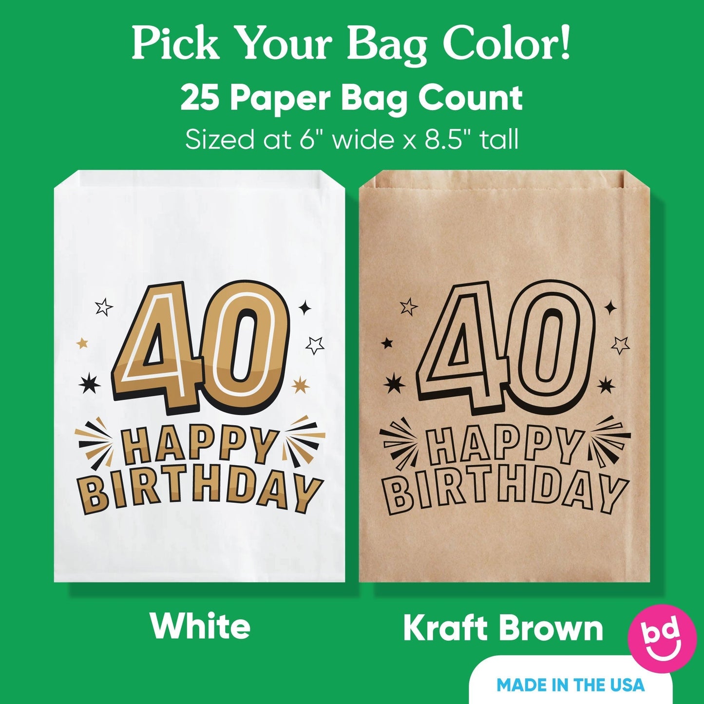 Paper Treat Bags - 40th Birthday - 25 Ct
