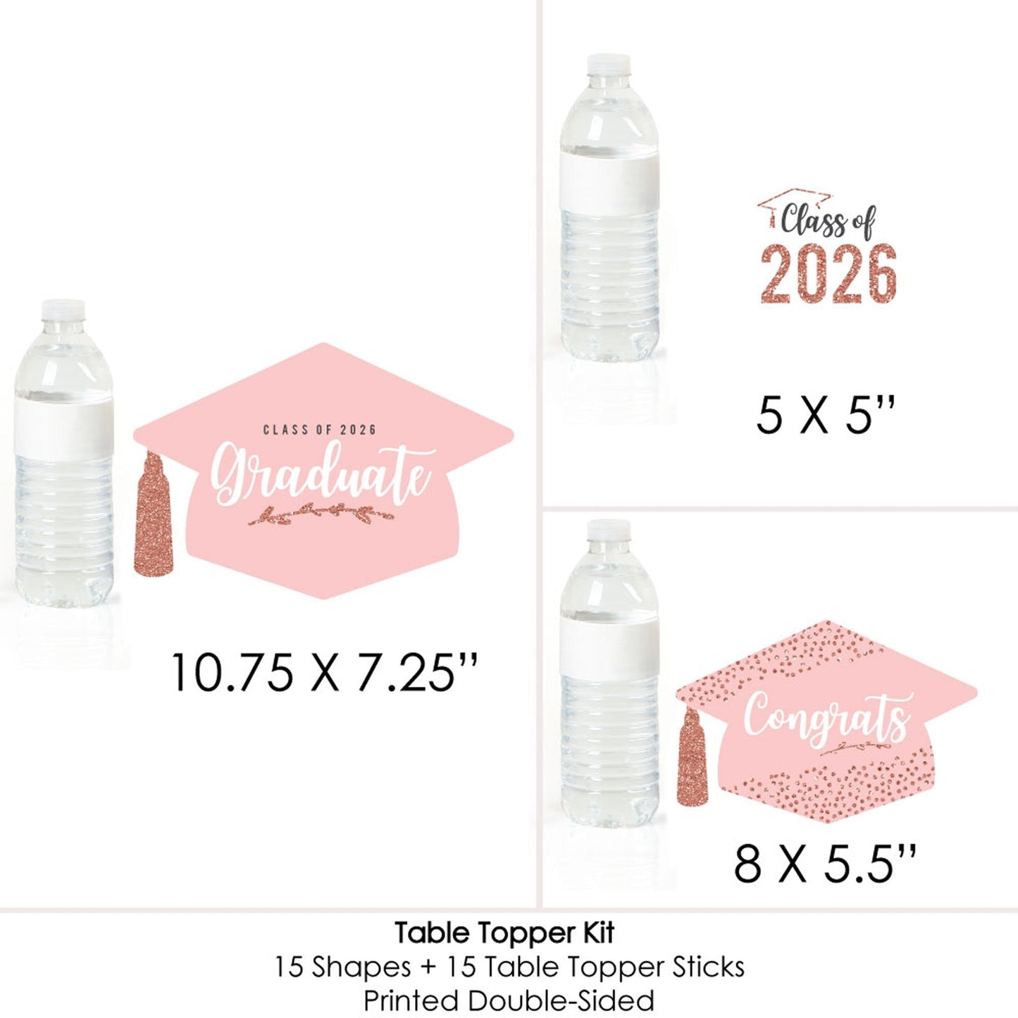 Rose Gold Grad - 2026 Graduation Party Centerpiece Sticks - Table Toppers - Set of 15