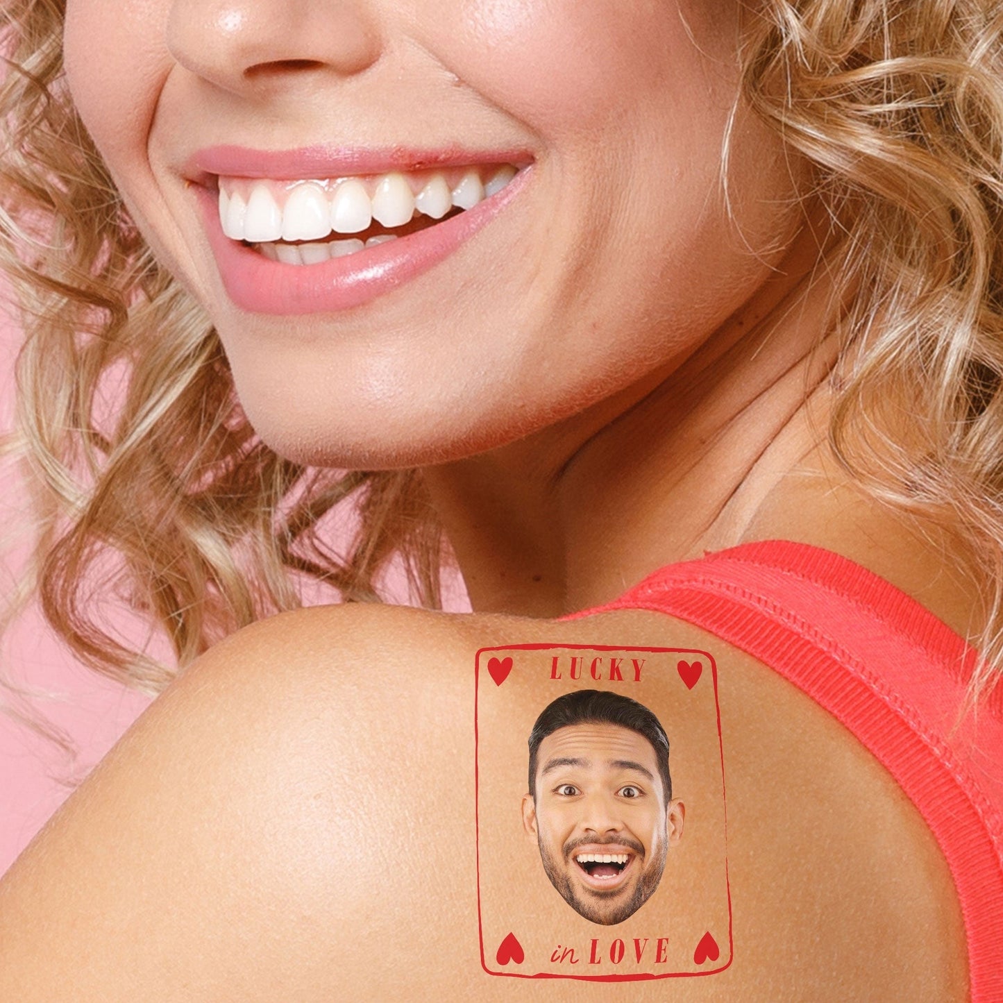 Custom Face Lucky In Love Temporary Tattoos - 12 Ct