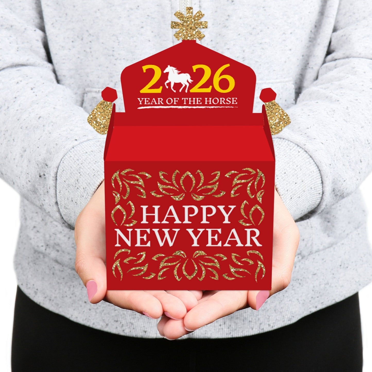 Chinese New Year - Treat Box Party Favors - 2026 Year of the Horse Goodie Gable Boxes - Set of 12