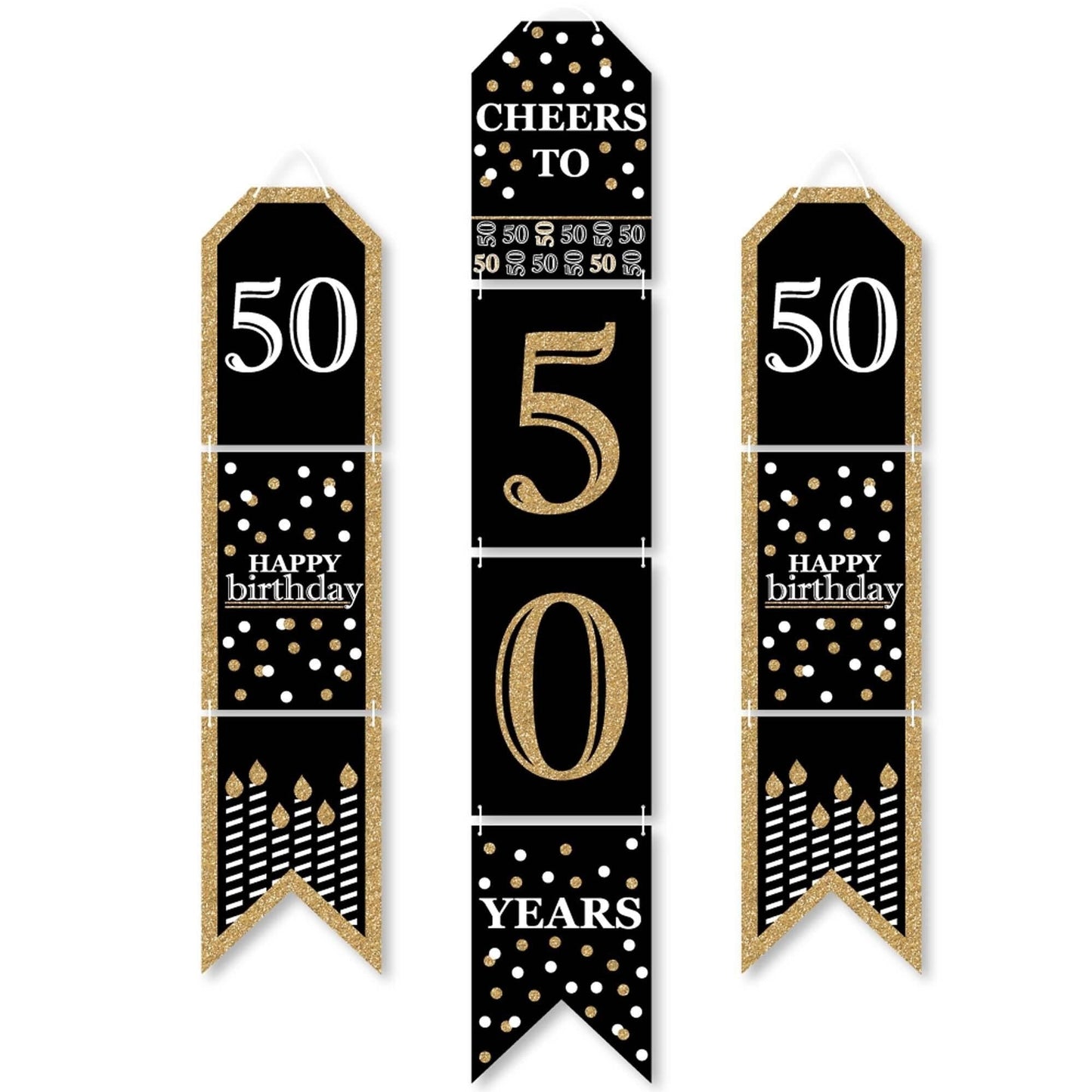 Adult 50th Birthday - Gold - Hanging Vertical Paper Door Banners - Birthday Party Wall Decoration Kit - Indoor Door Decor