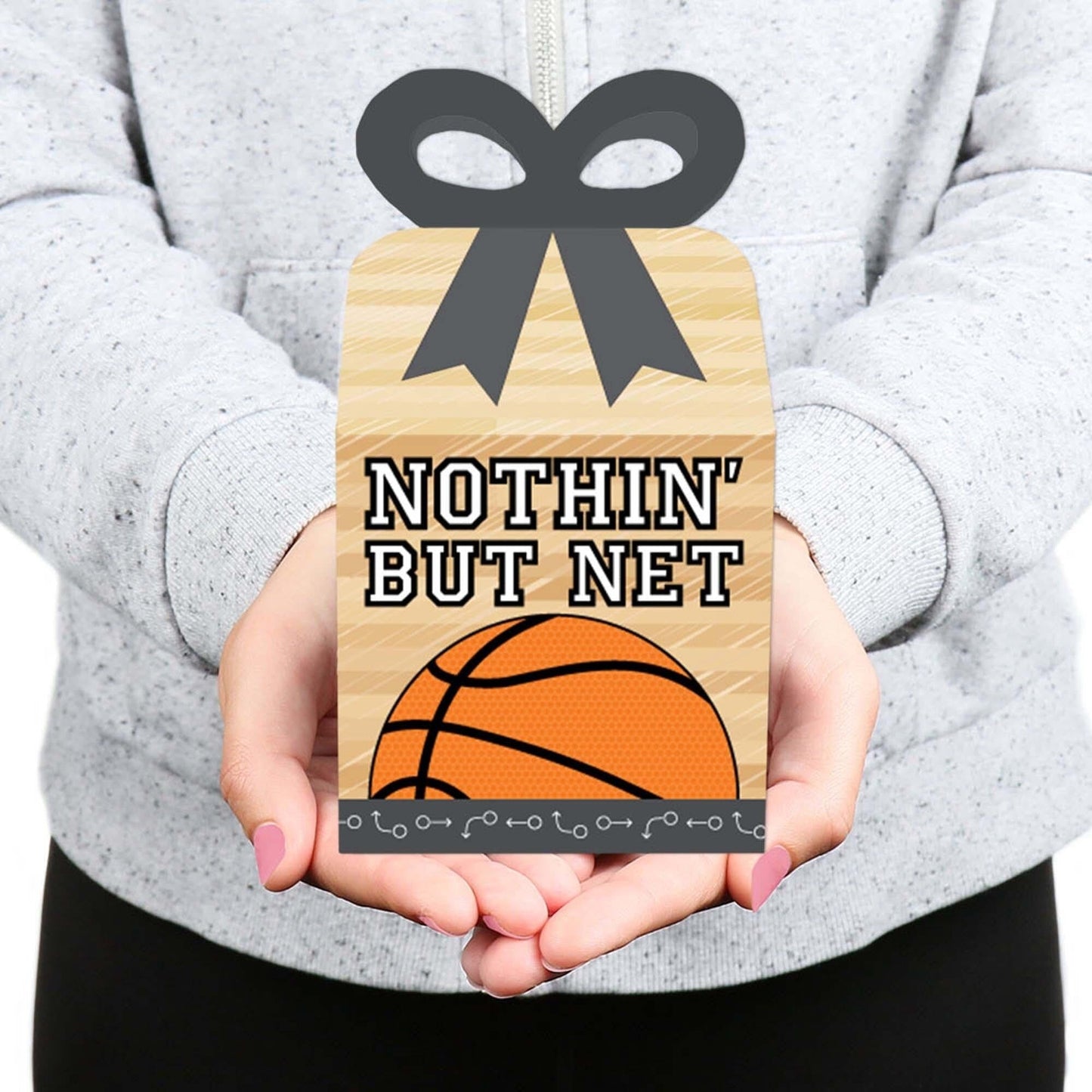 Nothin' But Net - Basketball - Square Favor Gift Boxes - Baby Shower or Birthday Party Bow Boxes - Set of 12