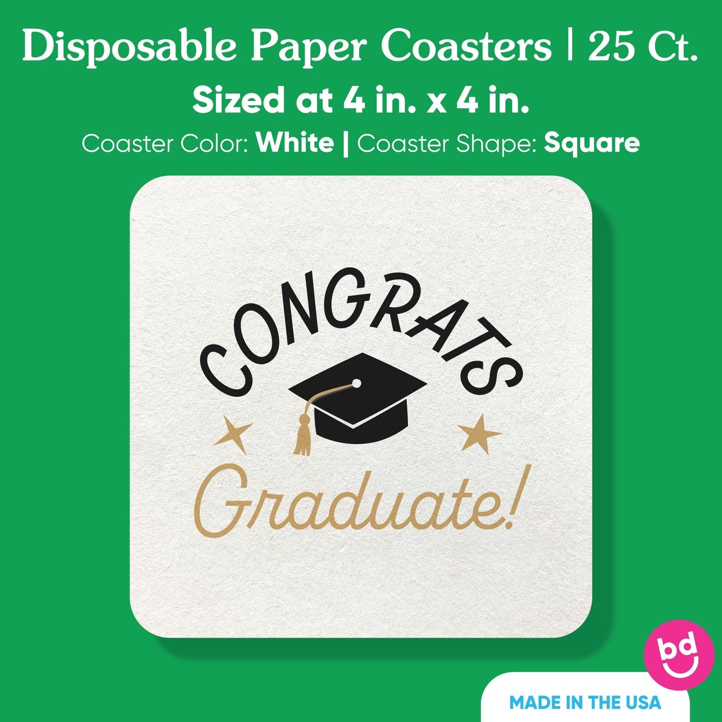 Drink Coasters - Black and Gold Congrats Graduate - 25 Ct