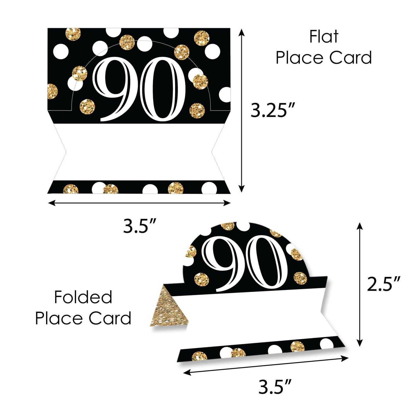 Adult 90th Birthday - Gold - Birthday Party Tent Buffet Card - Table Setting Name Place Cards - Set of 24