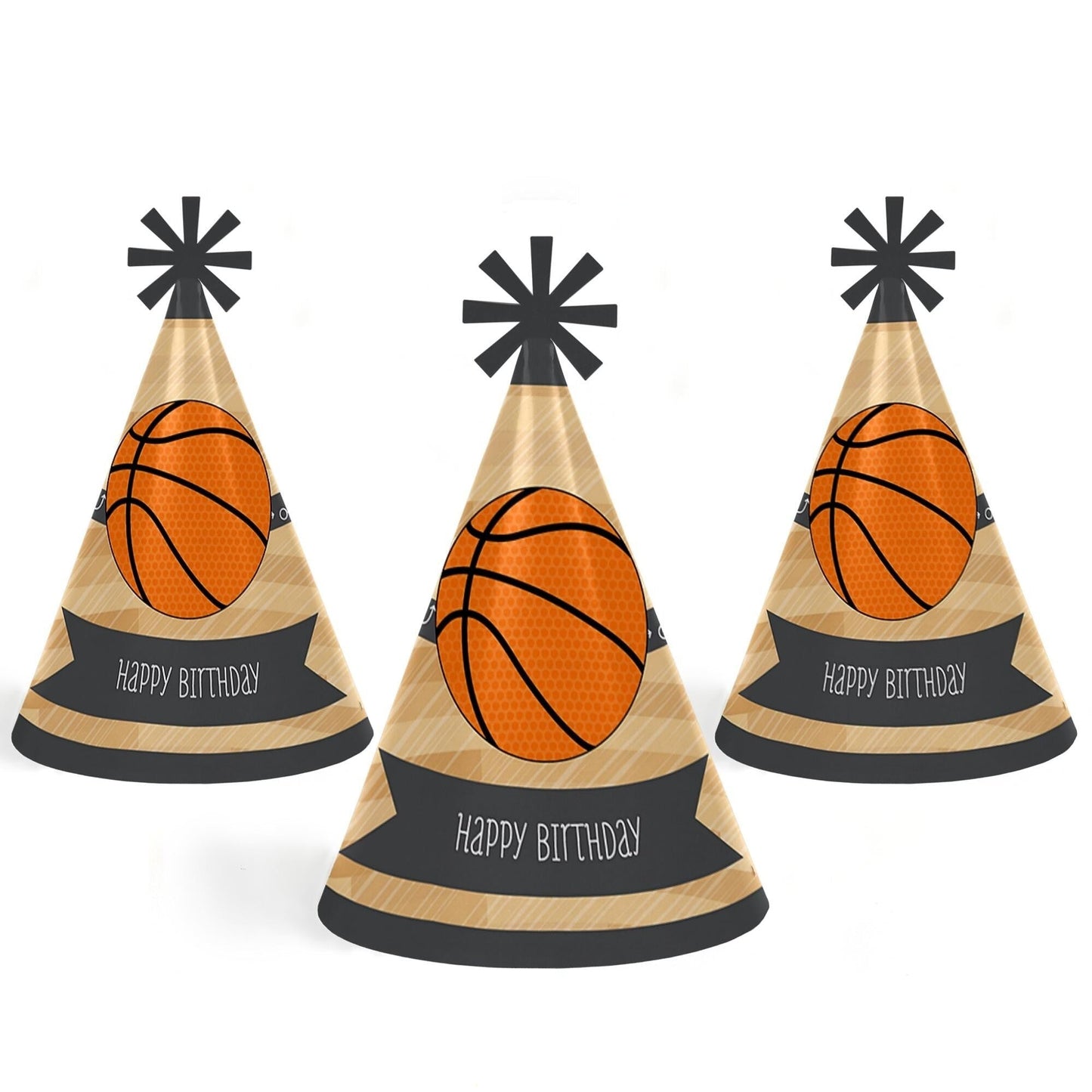 Nothin' but Net - Basketball - Cone Happy Birthday Party Hats for Kids and Adults - Set of 8 (Standard Size)