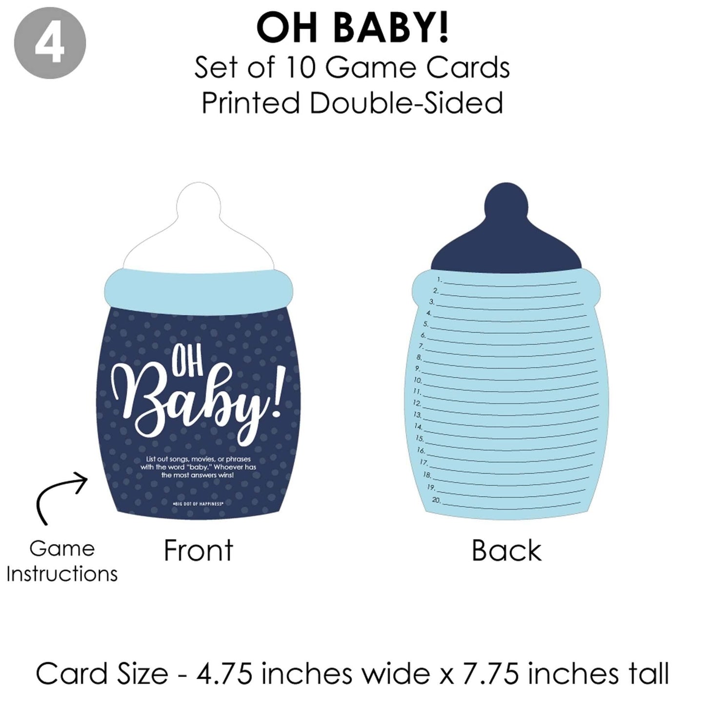 Baby Boy - 4 Blue Baby Shower Games - 10 Cards Each - Who Knows Mommy Best, Mommy or Daddy Quiz, What's in Your Purse and Oh Baby - Gamerific Bundle