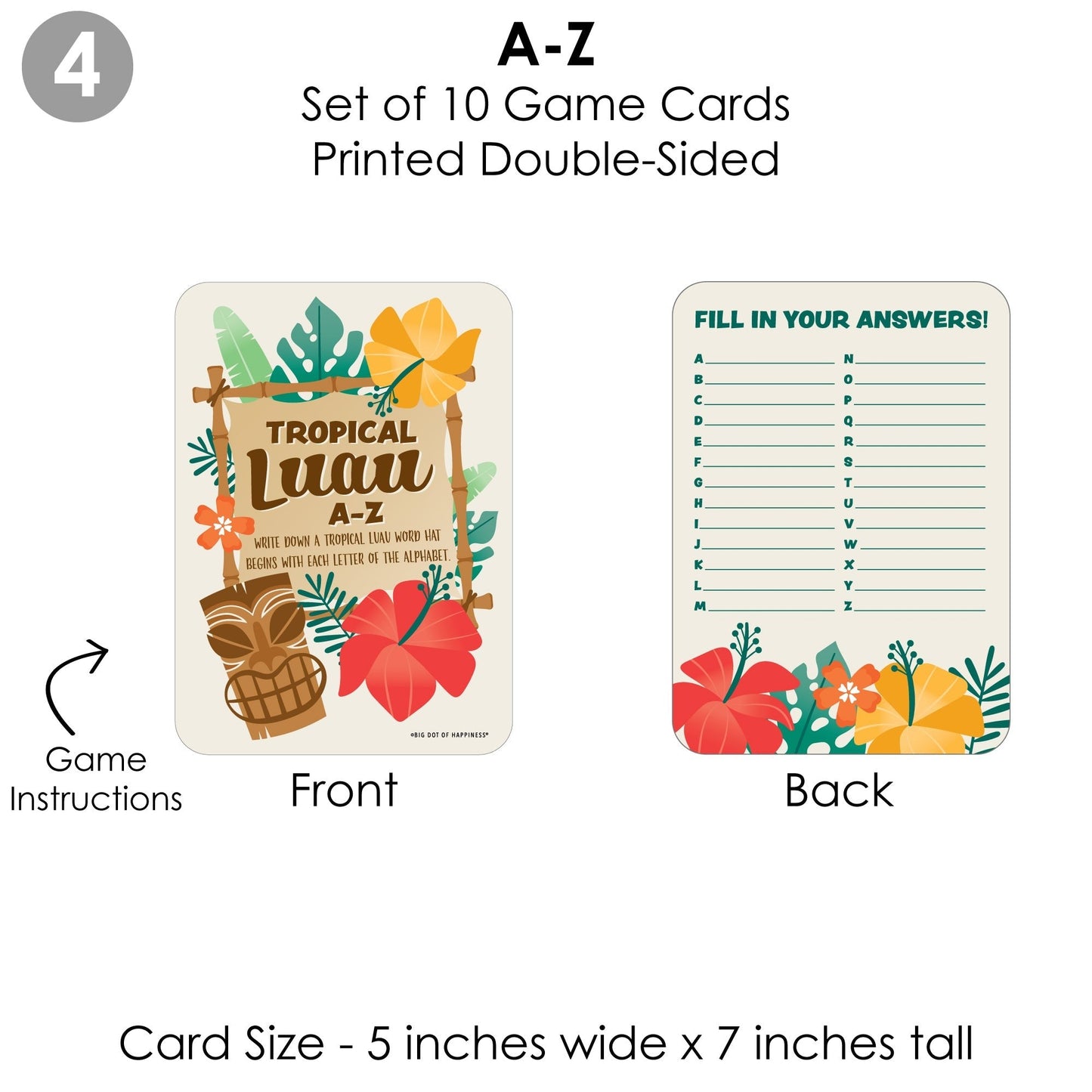 Tropical Luau - 4 Hawaiian Beach Party Games - 10 Cards Each - Gamerific Bundle