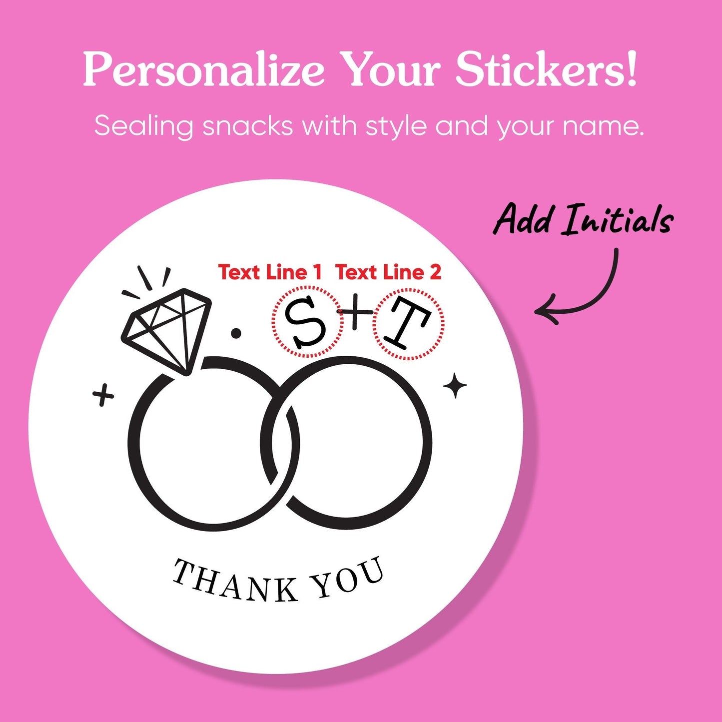 Custom Text Stickers & Clear Cookie Bags - Wedding Rings