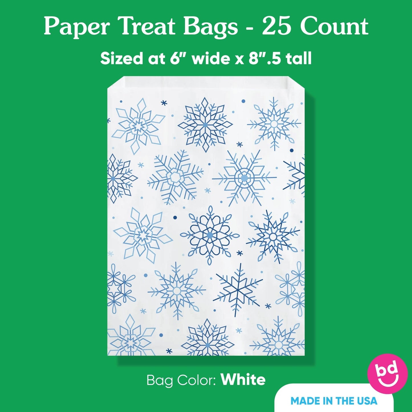 Paper Treat Bags - Blue Snowflakes - 25 Ct