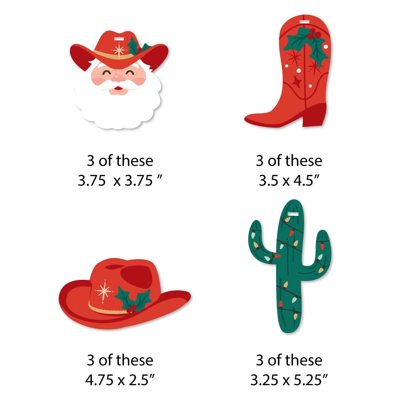 Christmas Cowboy Tree Ornaments - 12 Ct