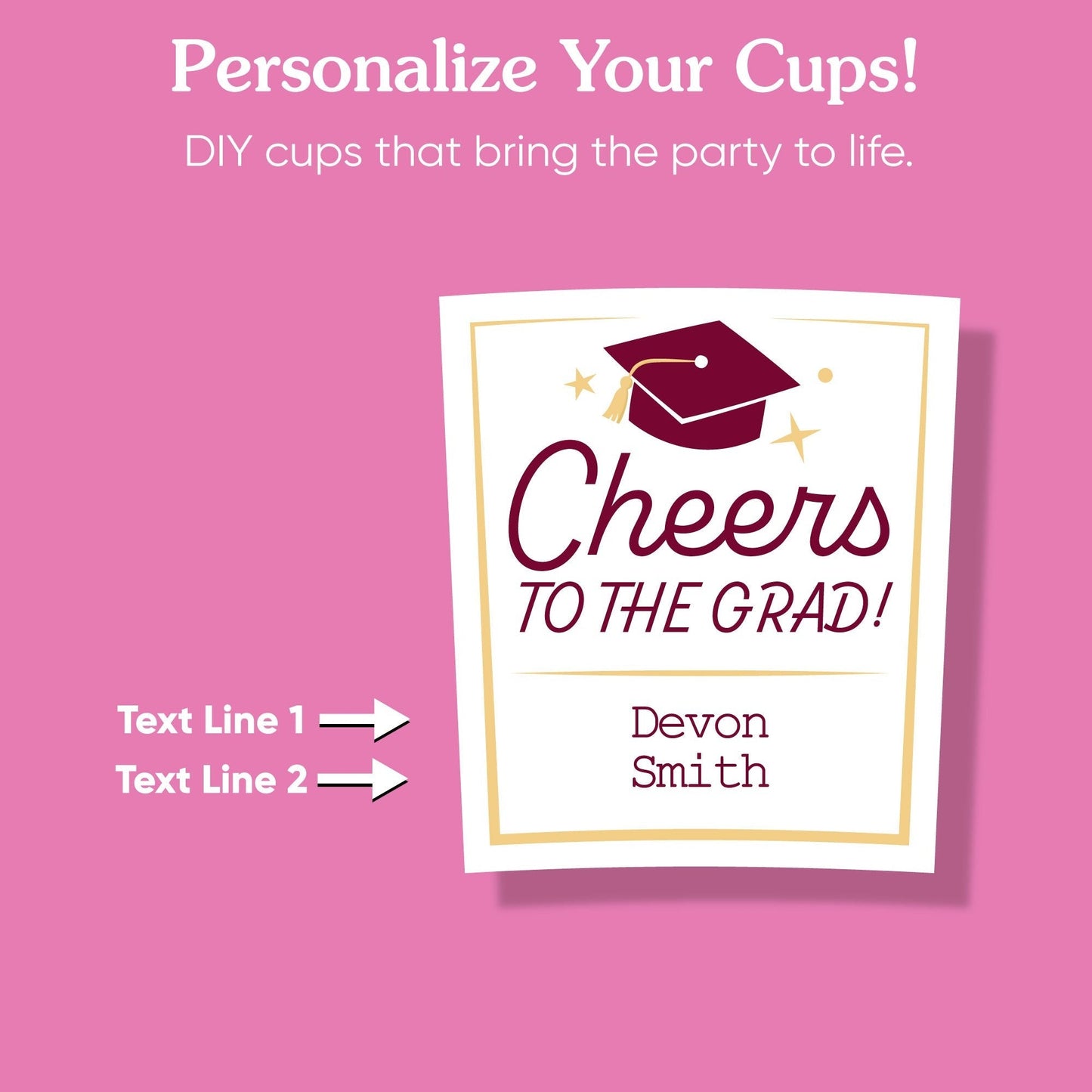 Custom Text Party Cups - Maroon Graduation - 16 Ct