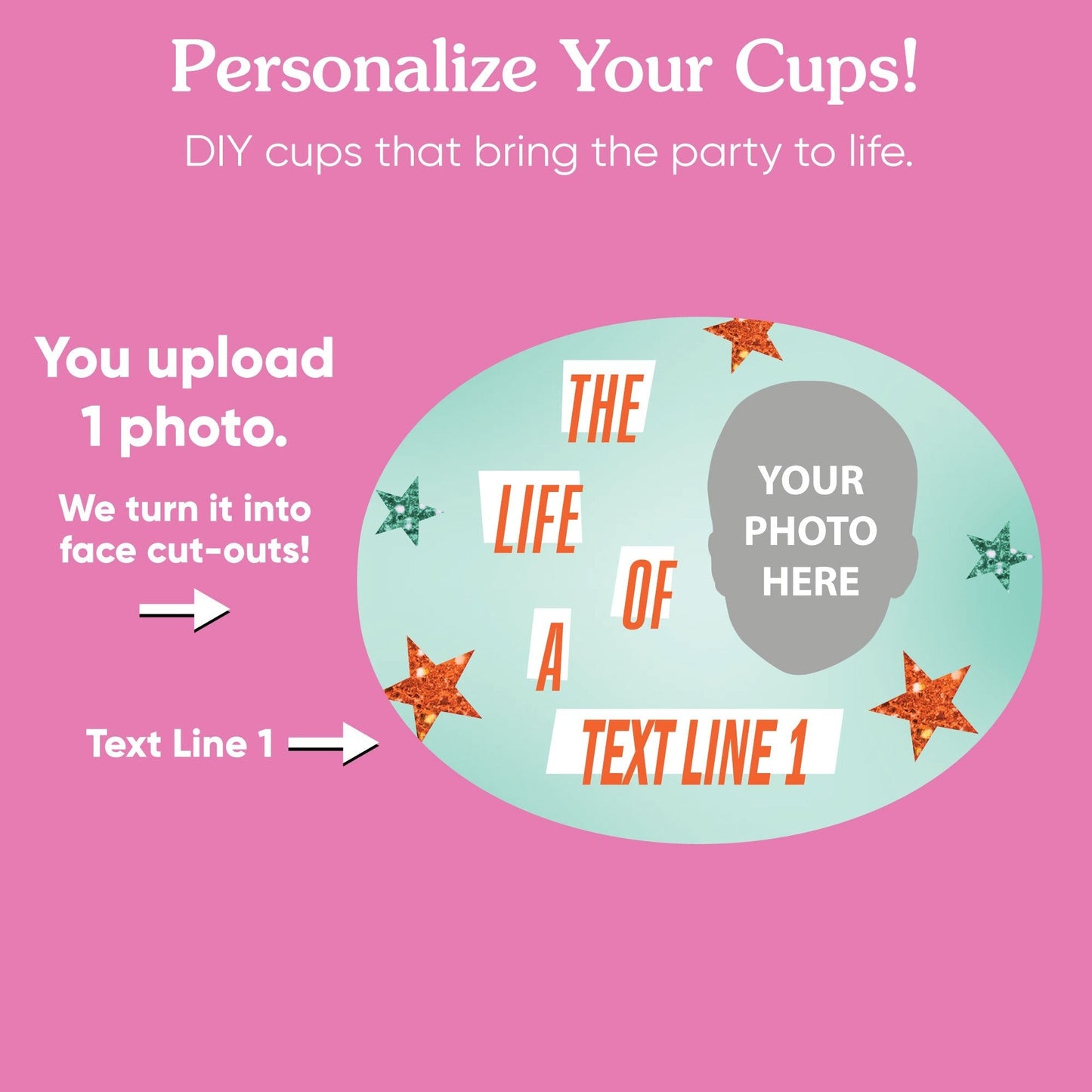 Custom Face Party Cups - The Life of a Party - 16 Ct