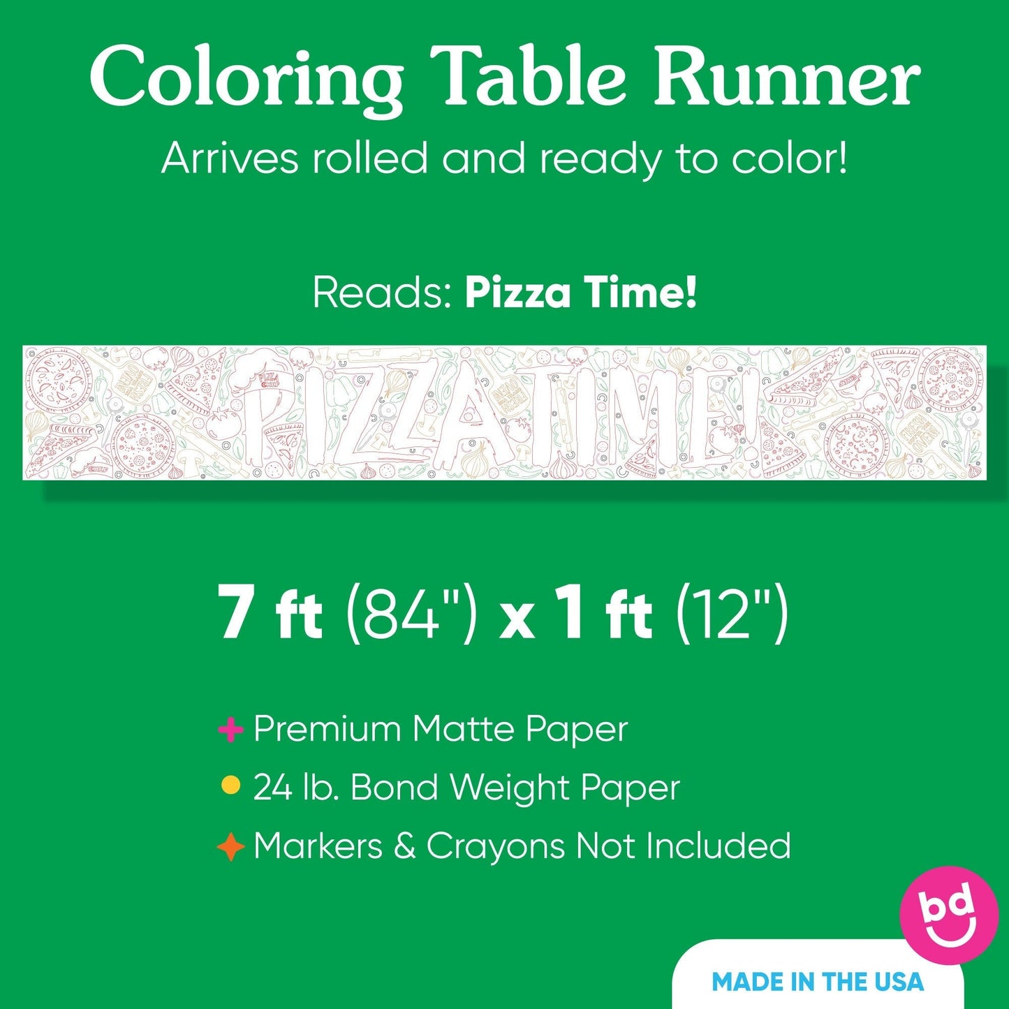 Pizza Party - Coloring Table Runner - 7'