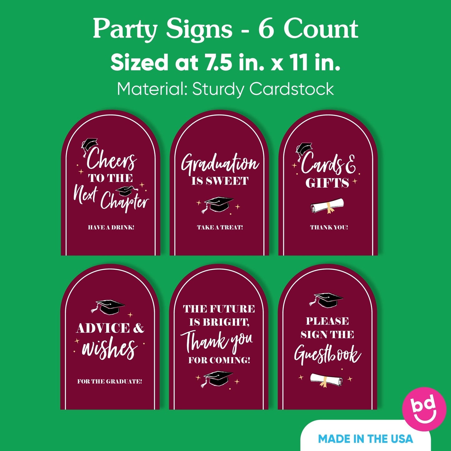 Maroon Graduation Party Signs Set - 6 Ct