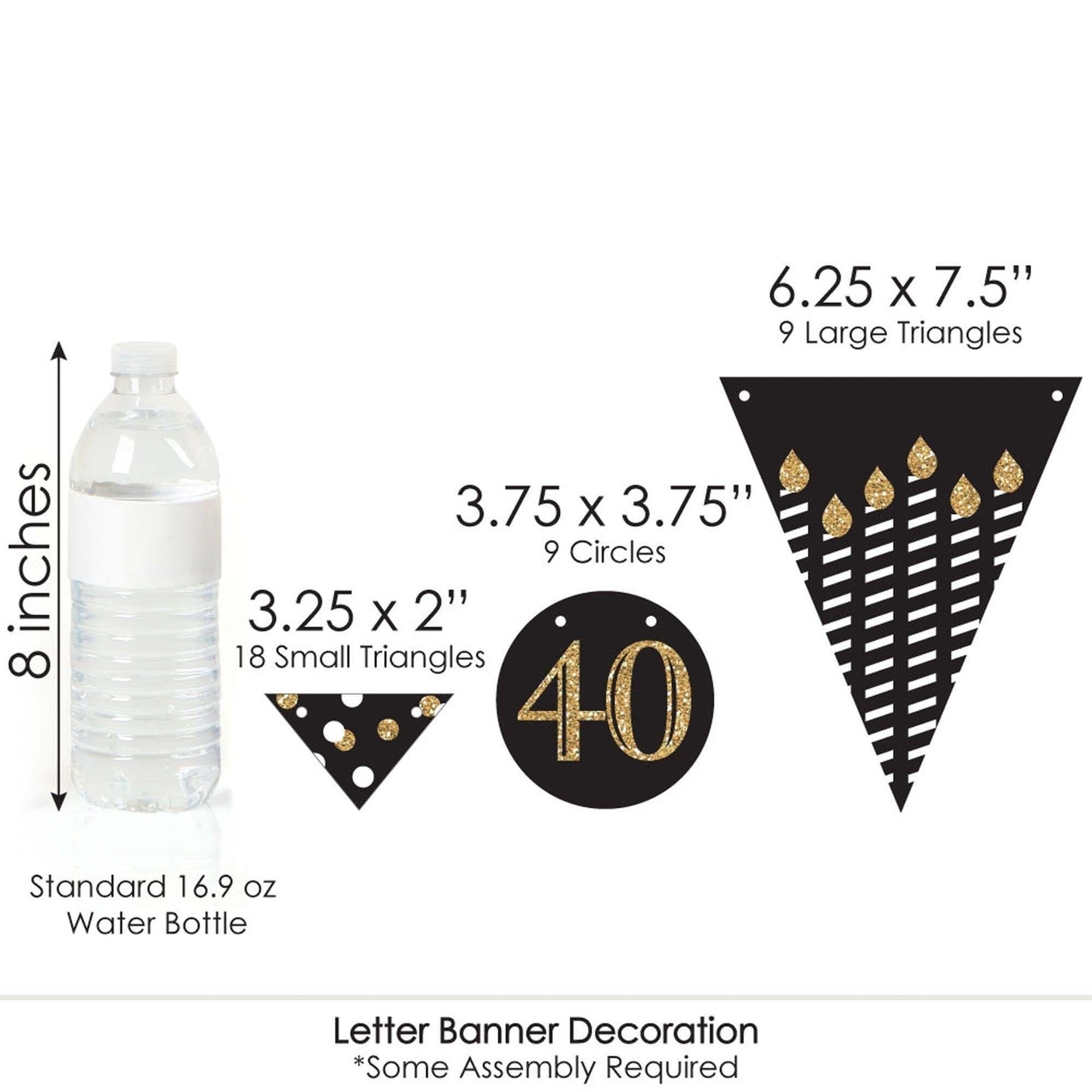 Adult 40th Birthday - Gold - Birthday Party Letter Banner Decoration - 36 Banner Cutouts and No-Mess Real Gold Glitter Happy Birthday Banner Letters